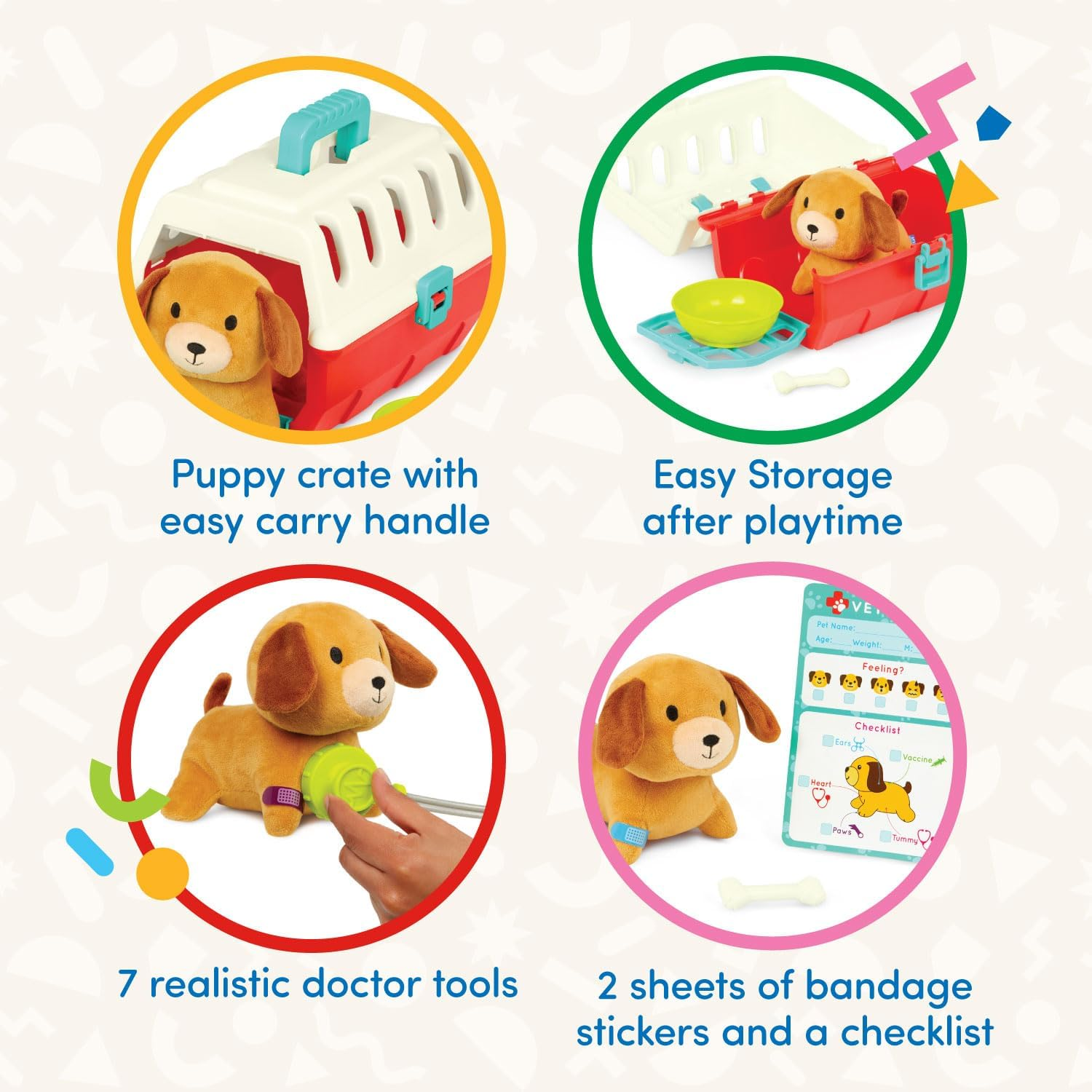 Battat &ndash; Mini Vet Playset (11Pc) &ndash; Plush Dog & Carrier &ndash; Stickers & Checklist &ndash; Toy Stethoscope & Bone &ndash; 2 Years + &ndash; Puppy Care Vet Kit image number 6