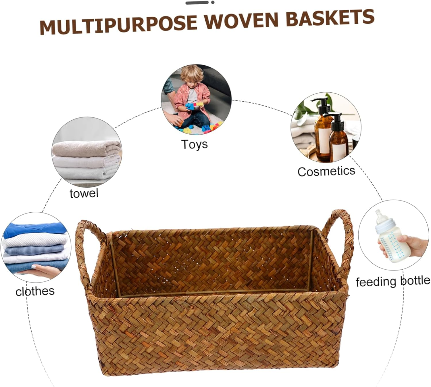 KOMBIUDA Mini Foldable Rattan Woven Basket Double Handle Snack Storage Rectangular Desktop Bread Holder Kitchen and Home Supplies image number 6