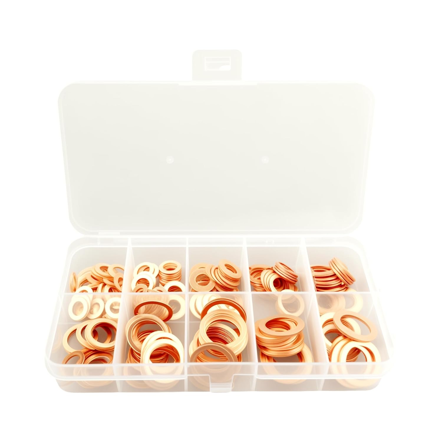 EFGTEK 200 Pcs Copper Flat Crush Washer Assortment Kit, 9 Sizes Metric Copper Sealing Flat Washers Set M5,M6,M8,M10,M12,M14