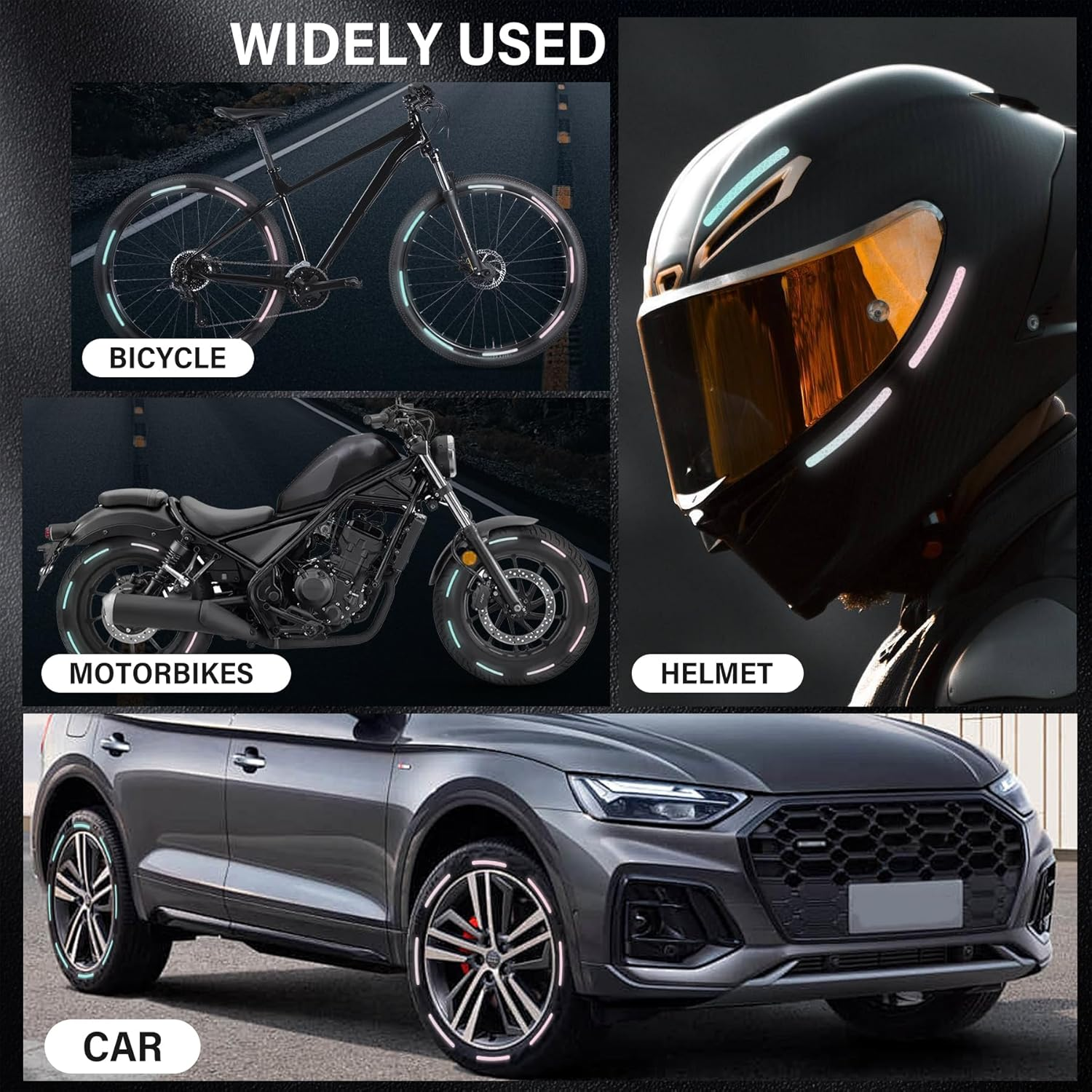 EKIND Reflective Wheel Rim Stickers, Waterproof High-Temperature Resistant Car Decals in Night, Flexible Scratch-Proof Warning Strips Cars, Motorcycles, Bicycles, (20Pcs, Sparkl Diamond Colorful) image number 4