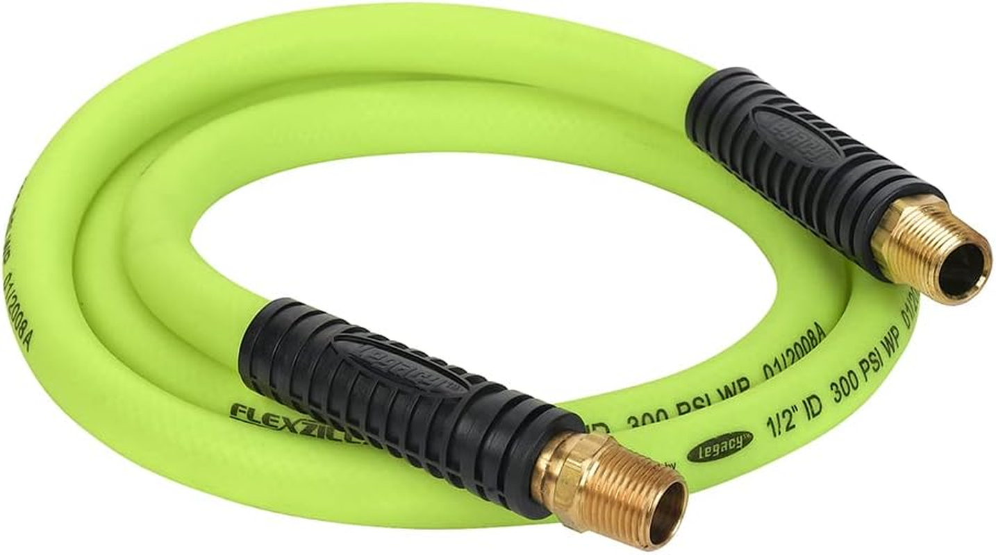 Flexzilla Swivel Whip Air Hose, 1/2 In. X 6 Ft. (1/2 In. MNPT Swivel X 1/2 In. MNPT Ends), Heavy Duty, Lightweight, Hybrid, Zillagreen - HFZ1206YW4S
