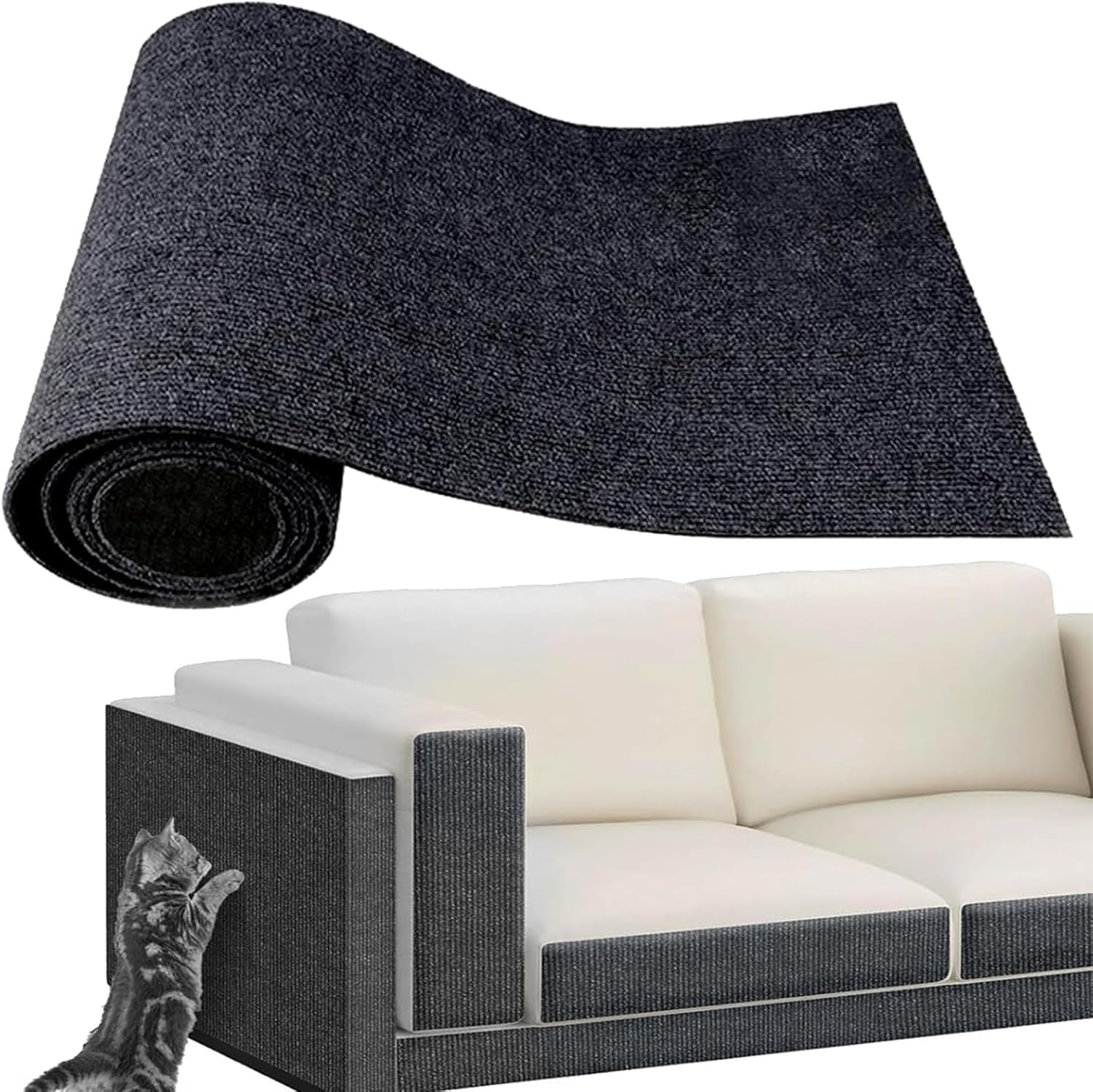 40&times;200Cm Cat Scratch Furniture Protector, Large Cat Scratching Mat, Couch Carpets Protector, Self Adhesive Trimmable DIY Cat Scratch Pad, Durable Cat Tree Replacement Scratching Boards (Dark Grey)