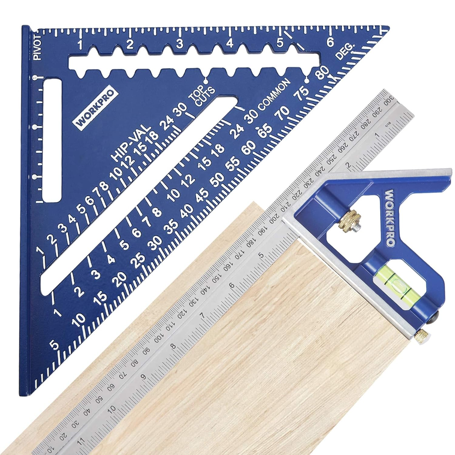 WORKPRO Rafter Square and Combination Square Tool Set, 18Cm . Aluminium Alloy Die-Casting Carpenter Square and 30Cm Zinc-Alloy Die-Casting Square Ruler Combo (Rafter Square Layout Tool) image number 4