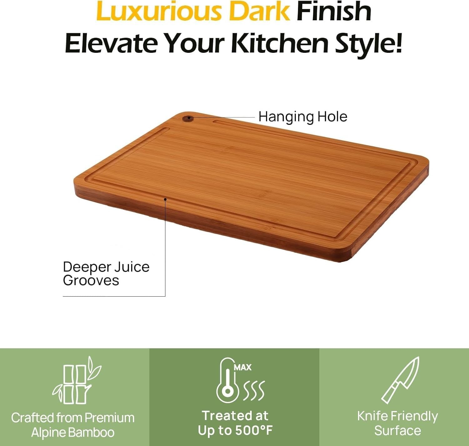 Bamboo Cutting Board, Durable Wood Cutting Boards for Kitchen with Deep Juice Grooves, Ideal Charcuterie & Chopping for Meat, Vegetables and Fruits image number 1