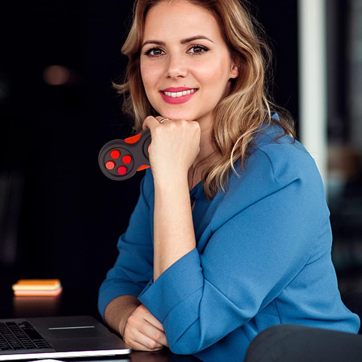 Small Fidget Pad Buttons Controller Toys for Kids Adults with Anxiety and Autism (Black & Red) - Black,Blue image number 2