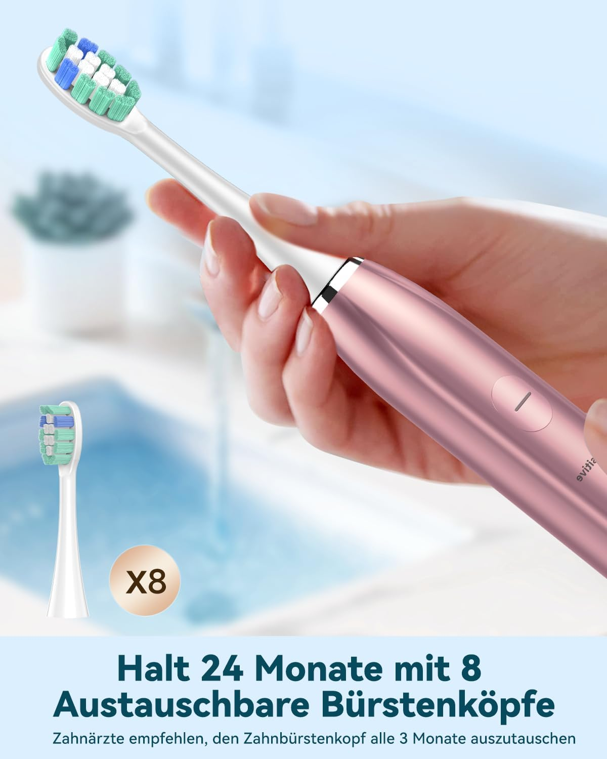 Sonic Electric Toothbrush Sonic Toothbrush - COULAX Travel Toothbrushes Electric Sonic Toothbrush, Shcall Electric Toothbrush with 8 Heads, 5 Modes, Timer, Rose Gold image number 2