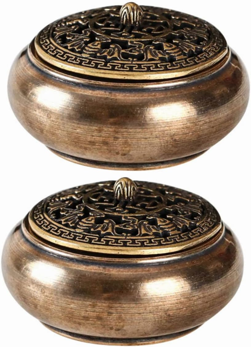 2Pcs Mini Brass Vintage Coil Incense Burner Censer Desktop Decor for Home Office Tea Ceremony Incense Sticks Holder Stylish image number 2