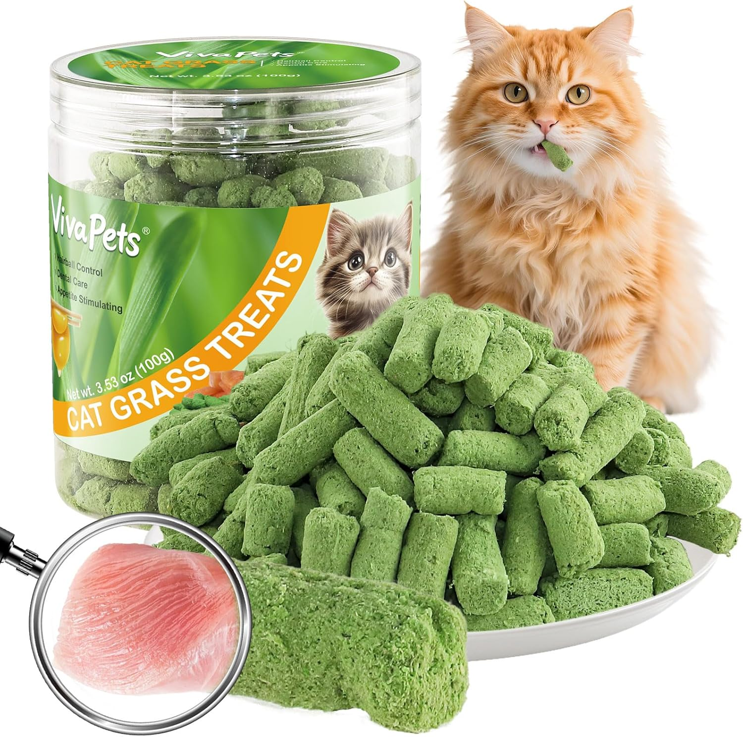 Freeze-Dried Cat Treats 100G - Chicken & Egg Yolk with Cat Grass | Dental Health, Hairball Control, Skin & Coat Care | Natural Lickable Snacks for Kittens image number 3