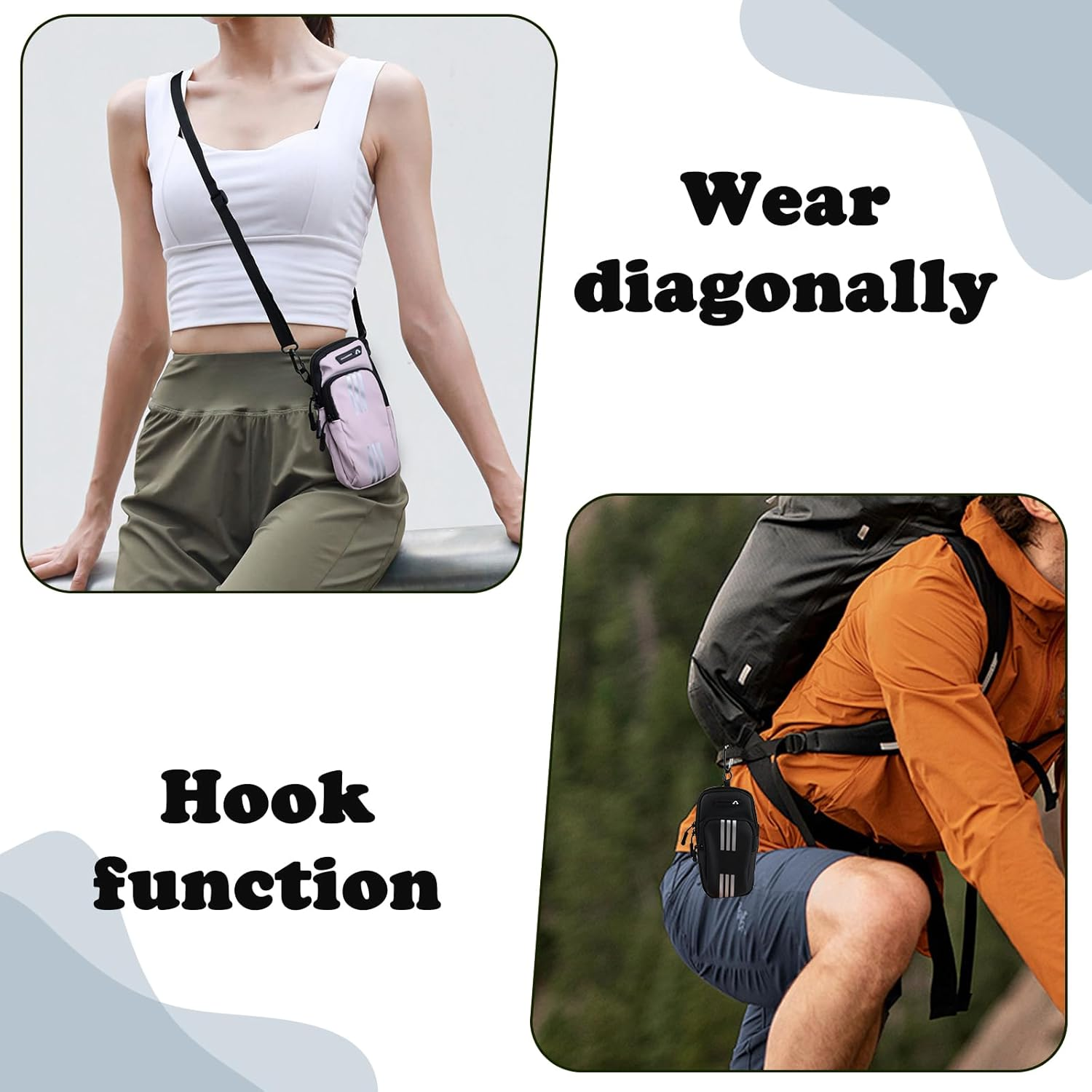 Afitlulu Sports Mobile Phone Arm Bag Sports Armband Mobile Phone with Removable Strap and Headphone Opening, Double Layered Mobile Phone Case Jogging Arm Bag with Reflective Strips Fitness Running image number 3