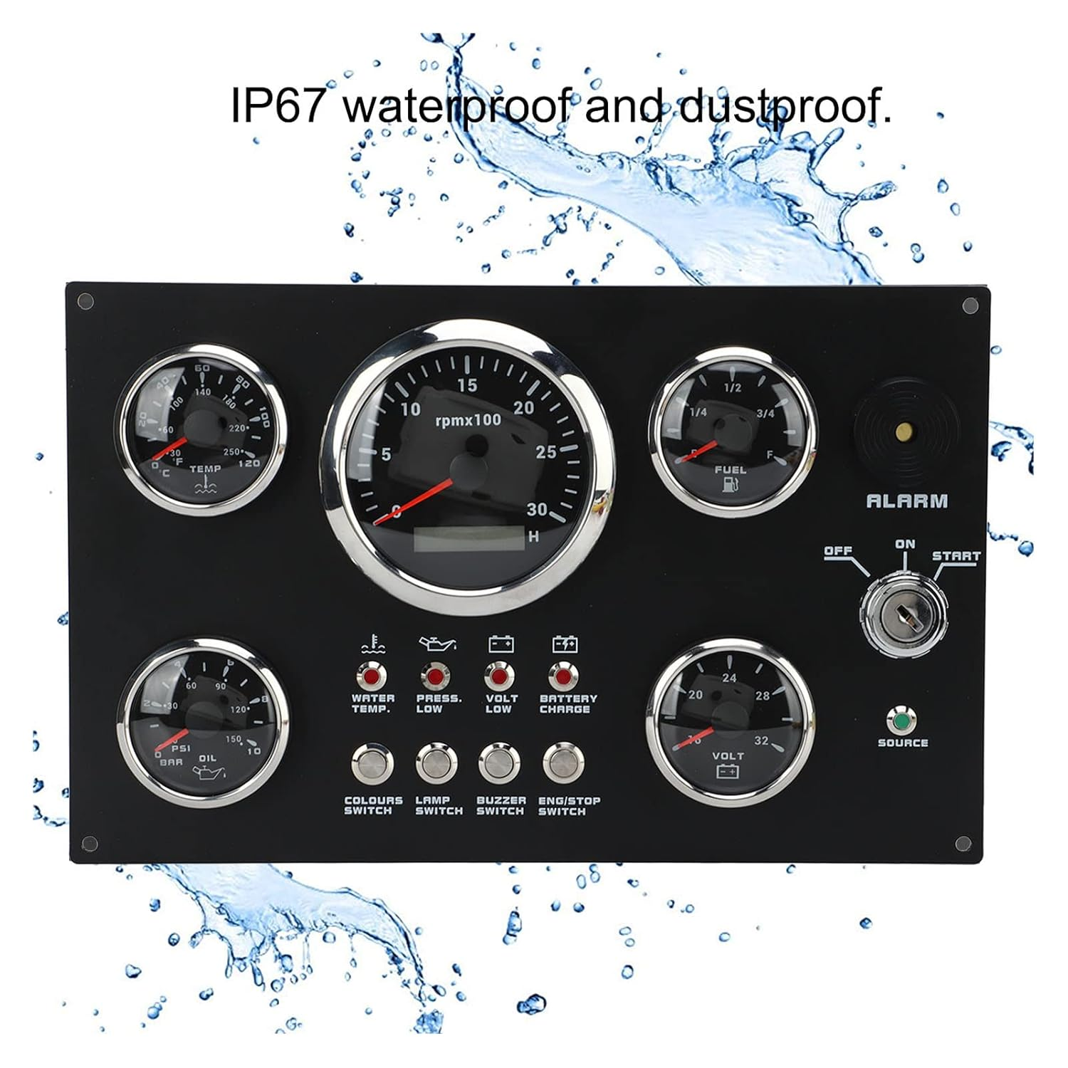 Digital Gauge Cluster Set 52Mm 82Mm Water Oil Voltage Gauge with 7 Color Backlight Waterproof Triple Gauge Kit for Car Truck Marine RPM Engine Speed & Oil Level Display image number 5