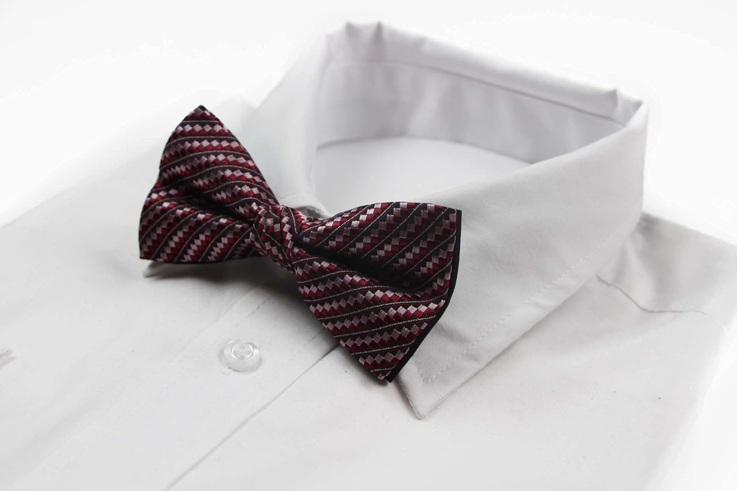 Mens Black, Red & Pink Patterned Bow Tie Black, Red, Pink image number 3