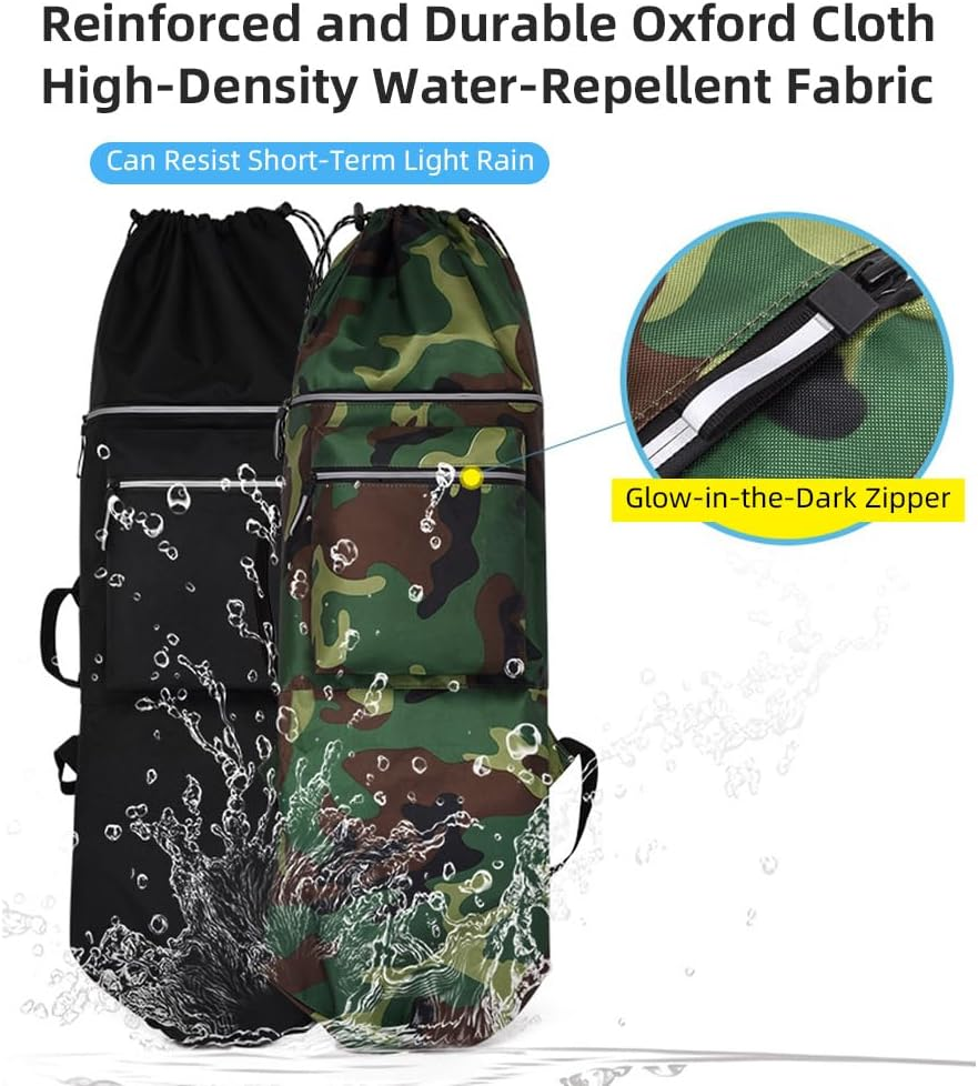 Skateboard Bag Backpack - Night Reflective Adjustable Straps Multi-Pocket for Sports Gear Accessories