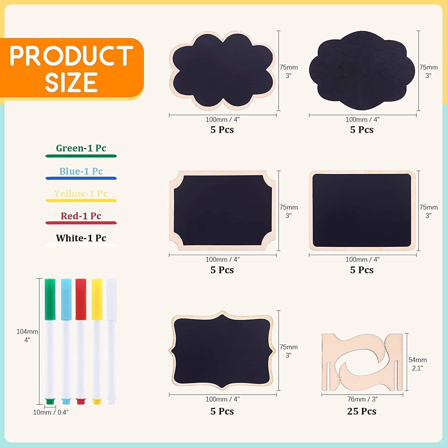 30 Pcs Mini Chalkboards with 5 Colors Chalk Marker, Blackboard with Wooden Frame, Message Board, Place Cards for Table Numbers, Food and Christmas Decoration image number 1