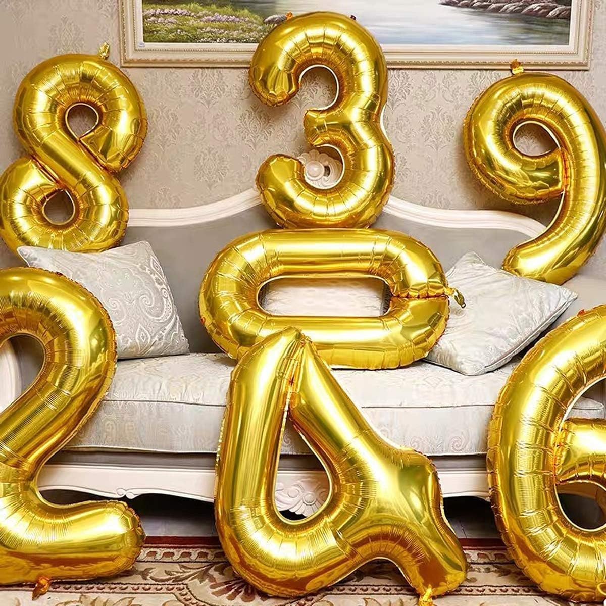 UKKQES 81CM Gold Large Numbers Balloons0-9,Number 0 Digit Helium Balloons,Foil Mylar Big Number Balloons for Birthday Party Supplies Decorations (4) image number 4
