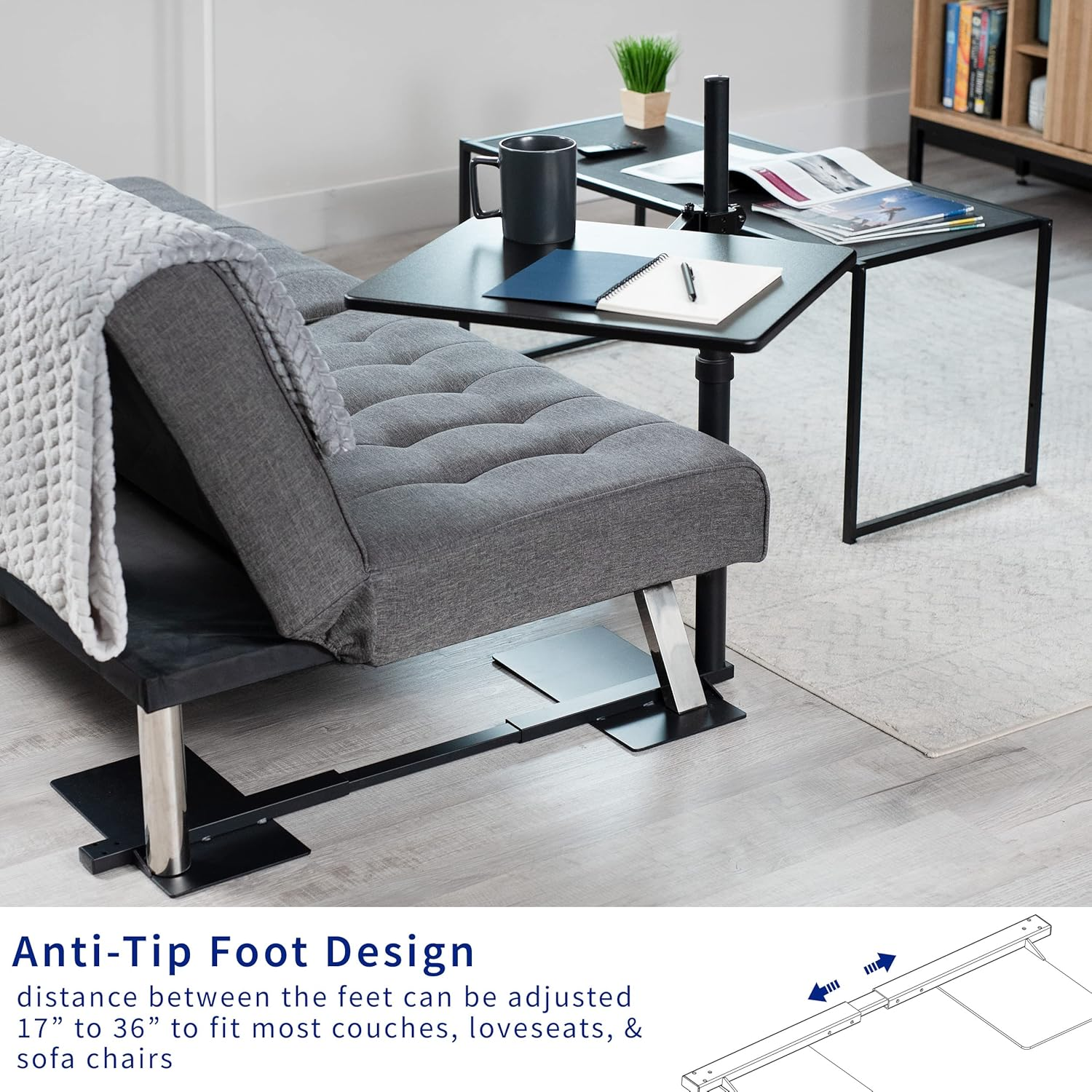 VIVO 51Cm over Couch Swivel Table, Laptop Desk for Remote Work, Portable Recliner Workstation with Height Adjustable Swing Arm, Black, DESK-ST01C image number 5