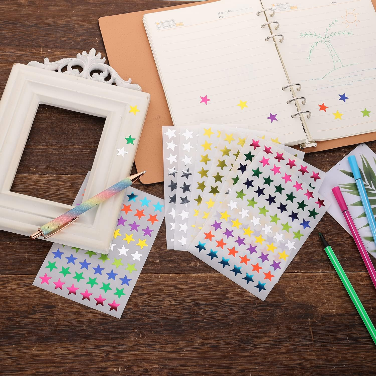 1620Pcs/ 30Sheets Small Star Stickers, 1.3Cm/0.5 Inch Foil Star Stickers Incentive Reward Star Stickers for Kids Craft Wall Home School Office (Gold, Silver, Colored) image number 4