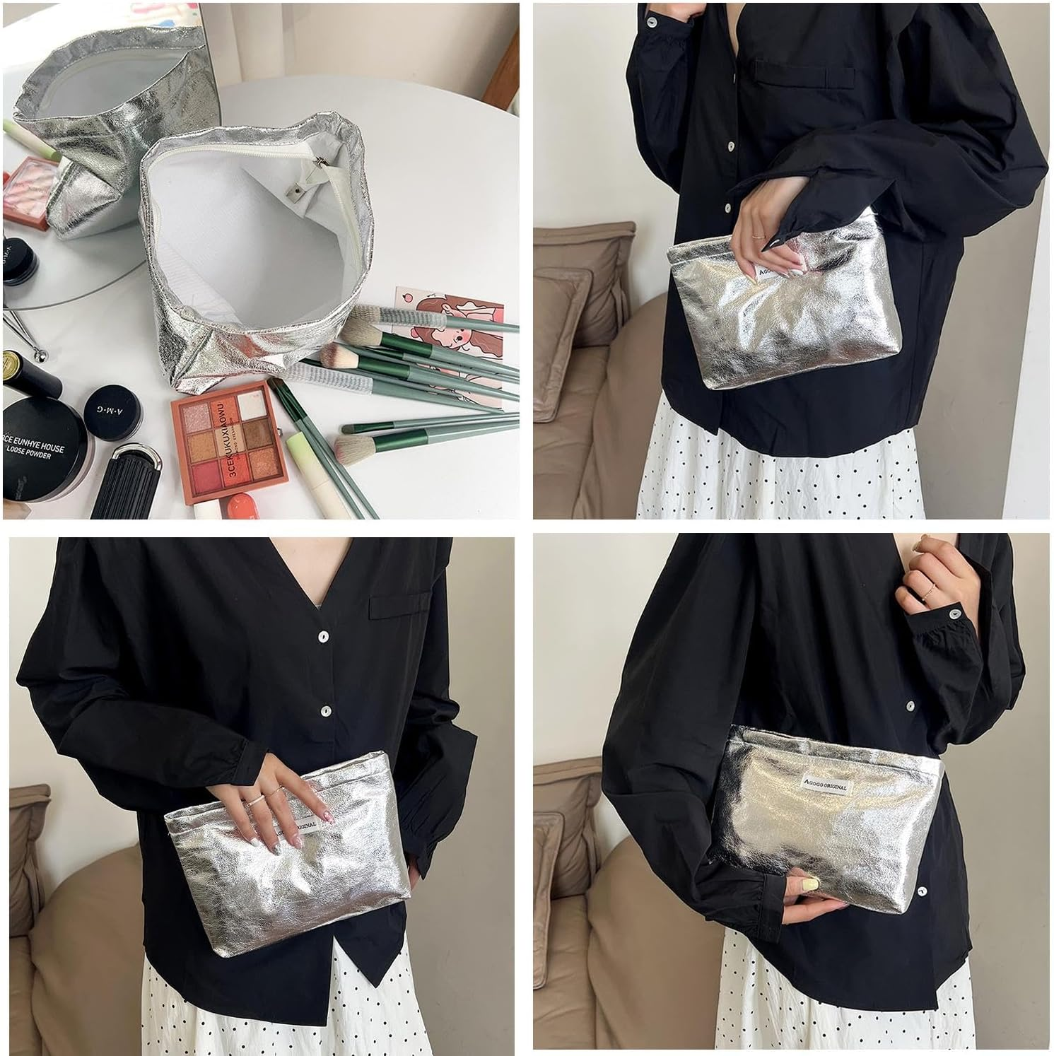 DDPOND Sparkly Makeup Bag Toiletry Bag for Women Lightweight Waterproof Cosmetic Bag Zipper Pouch Travel Accessories - Shiny Golden image number 5