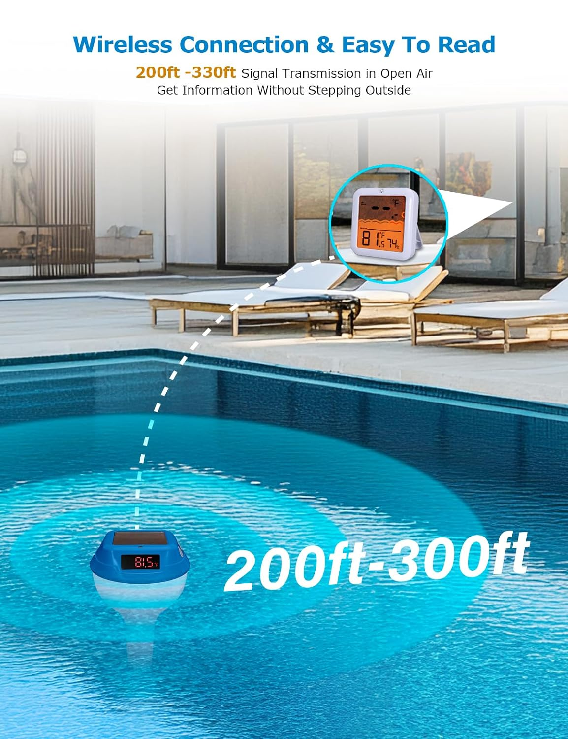 Solar Pool Thermometer Indoor Outdoor Temperature Humidity Monitor, Pool Light, Temperature Humidity Alarms, for Swimming Pools, Hot Springs, Hot Tubs, Baby Baths, Small Ponds image number 6