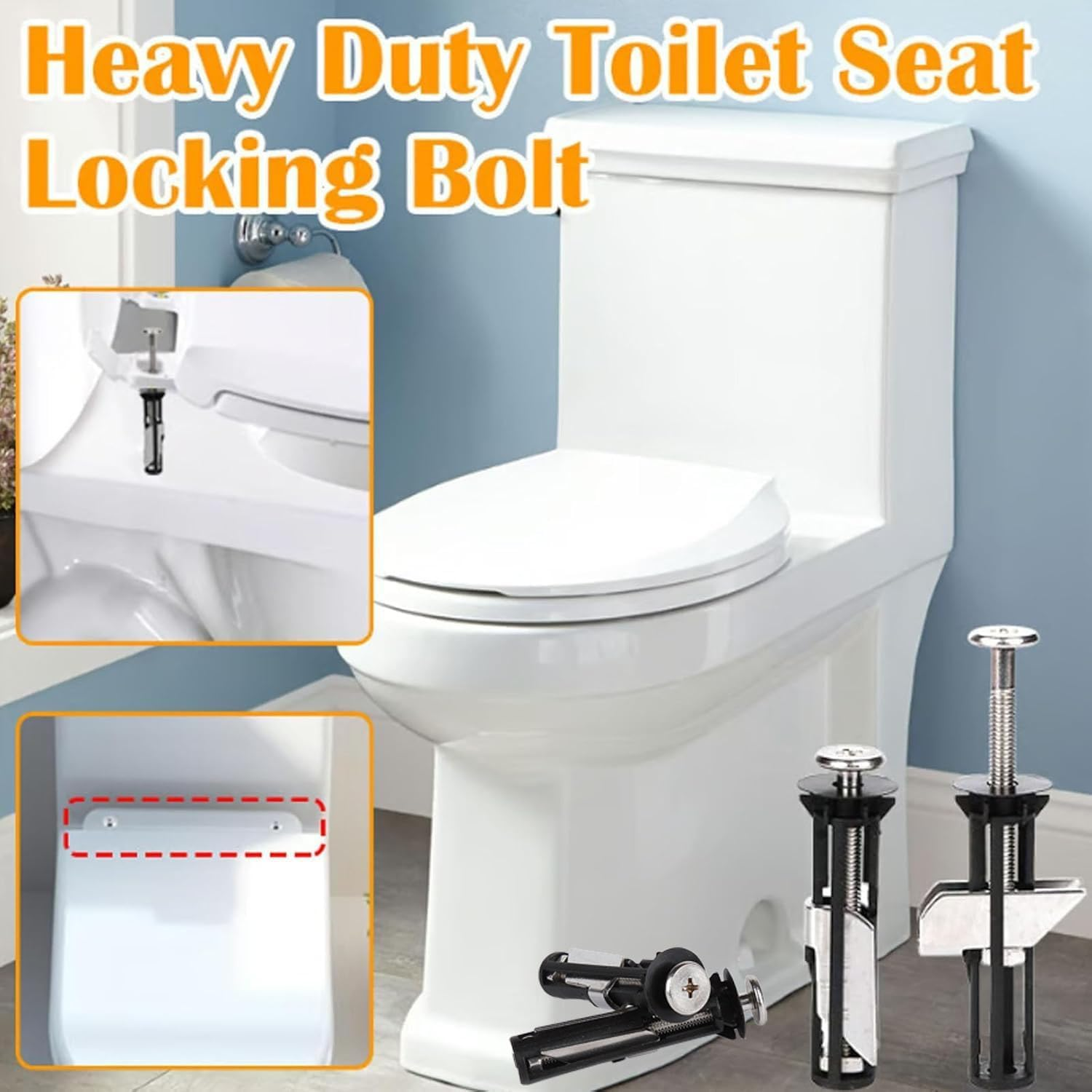 4 Pack Toilet Seat Screws Replacement Kit, Funcyboo Universal Toilet Seat Screws Heavy Duty Toilet Seat Fastener with Nuts and Metal Washers Toilet Hardware Replacement for Top Mount Quick Release image number 2