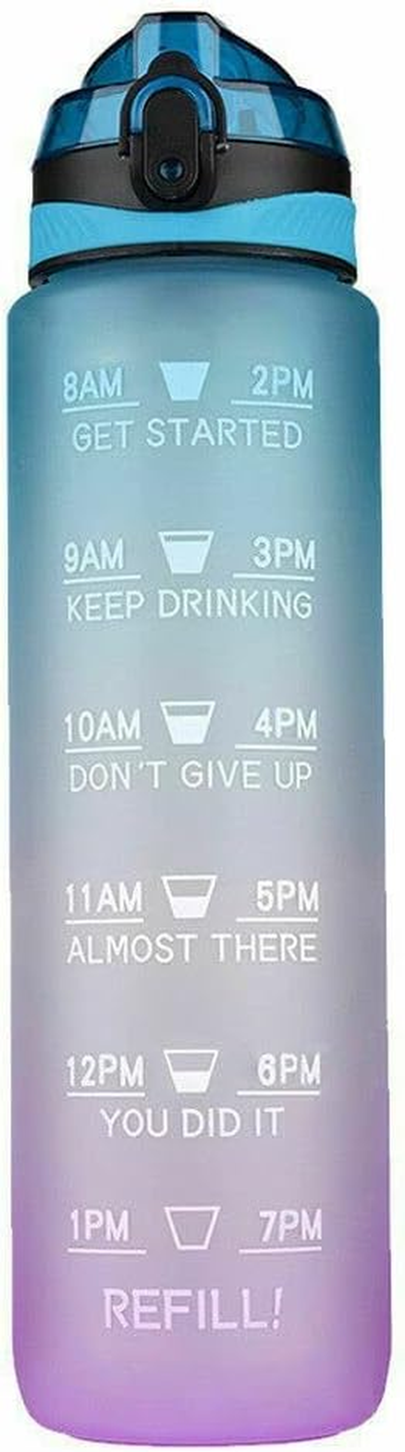 Water Bottle 1L Motivational Drink Flask with Time Markings BPA Free Sport Gym (Grey)