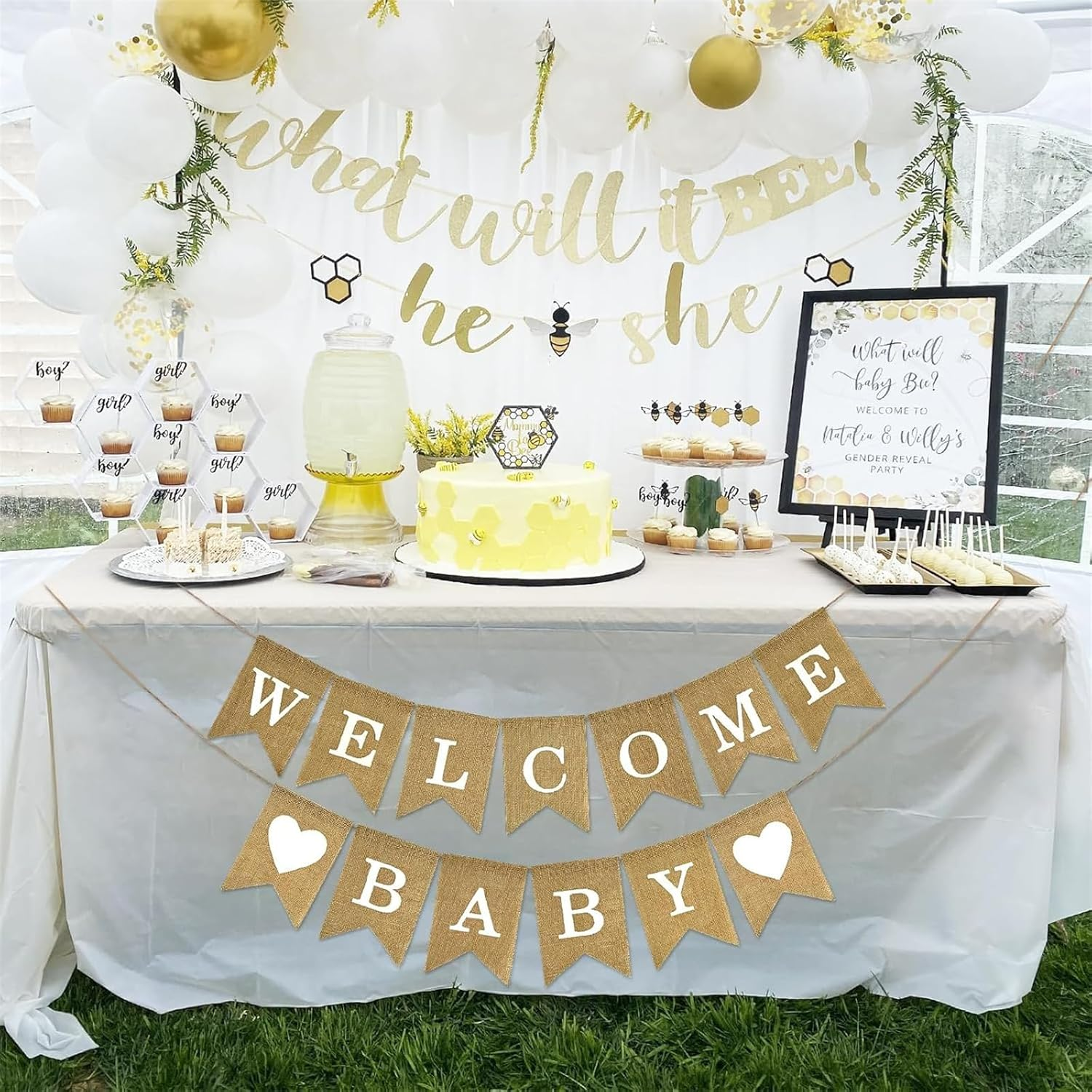 Pre-Strung Welcome Baby Burlap Banner Baby Shower Sign for Backdrop Baby Arrival Banners Gender Reveal Party Decorations