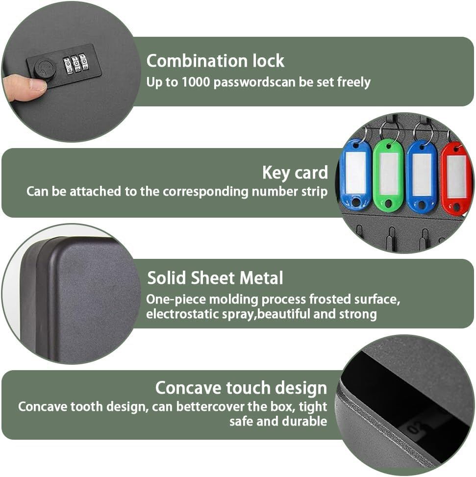 20 Key Storage Cabinet,Wall Mounted Key Cabinet,Bin with Combination Lock,Security Storage Box,Key Organizer,For Home,Office,Key Storage image number 3