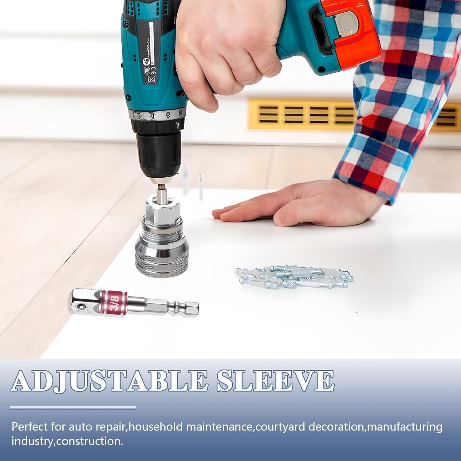 Betinyar Adjustable Universal Socket Wrench, Suitable for 10-19Mm Hex Head Nuts and Bolts Driver Tool for 3/8" Power Drill and Ratchet Wrenches image number 6