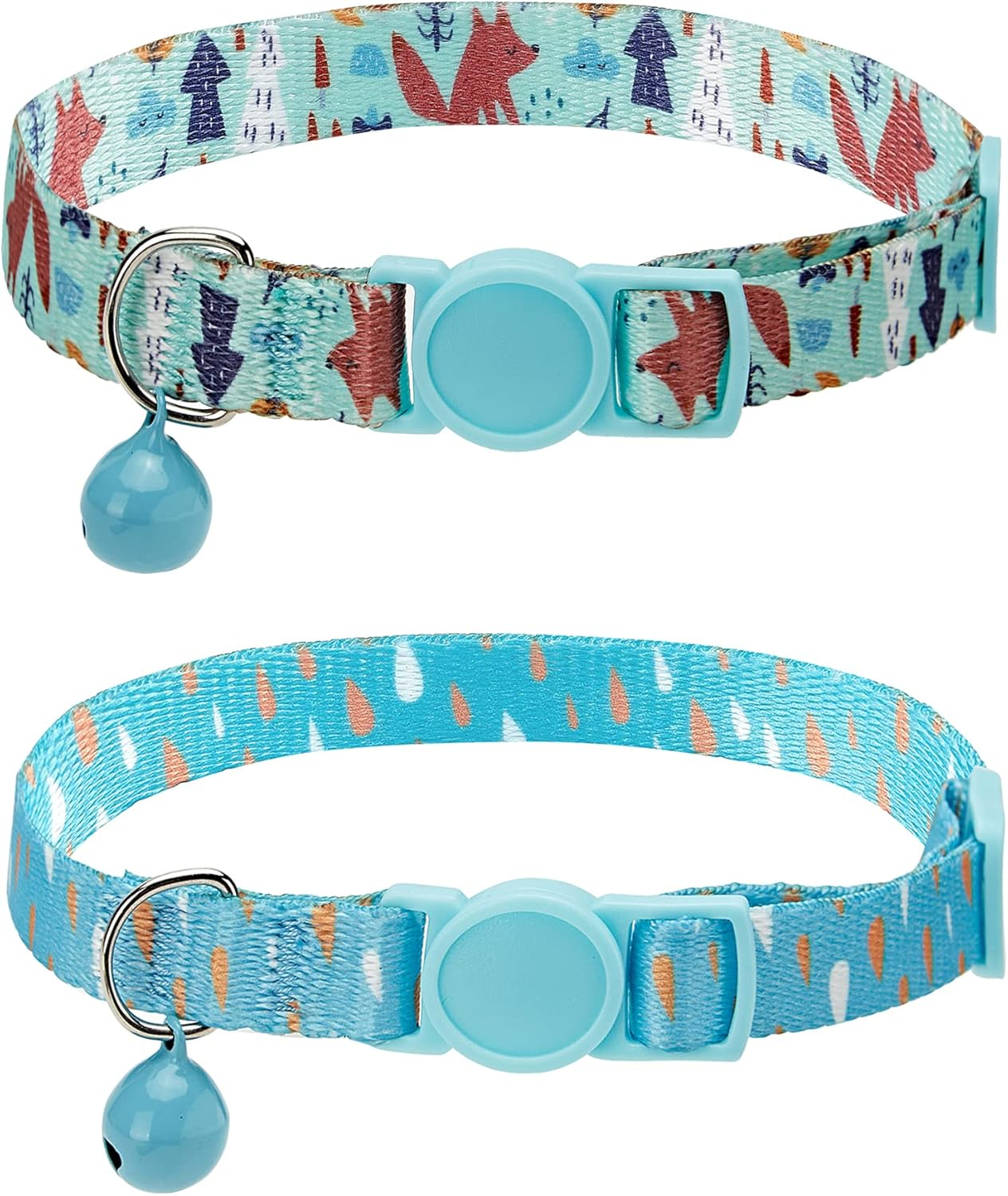 SOLMOONY Cute Cat Collar for Girl Boy,Colorful Breakaway Cat Collars with Bell 2 Pack，Adjustable Printed Nylon with Safety Buckles Kitten Collar (Starry Sky)