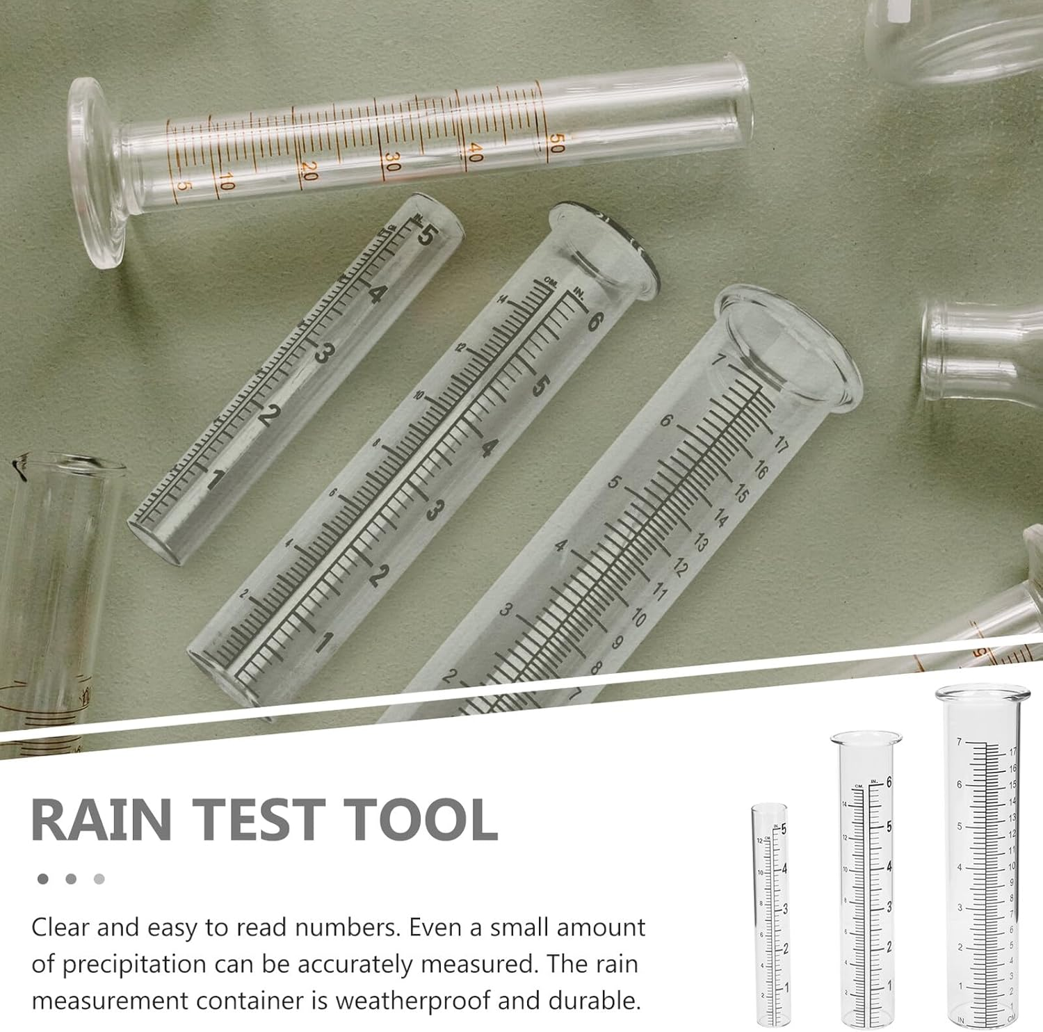 Ifundom 3Pcs Glass Rain Gauge Tubes Precision Rainfall Measuring Cylinders Outdoor Weather Instrument Transparent for Garden Use image number 6