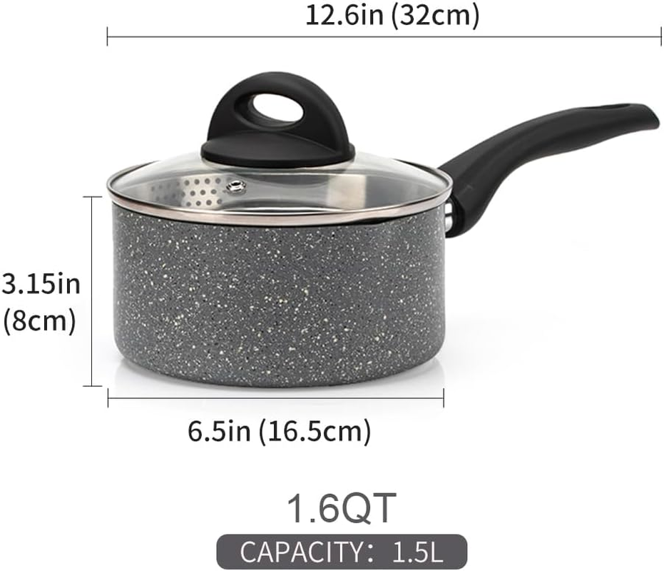 RELICE Nonstick Saucepan 1.6 Quart with Strainer Glass Lid Small Multipurpose Pasta Pot Stay-Cool Handle Kitchen Cookware for Soup Milk Noodle, Induction Comptable, PFOA Free 2025 New (16 Cm) 1.5L image number 5