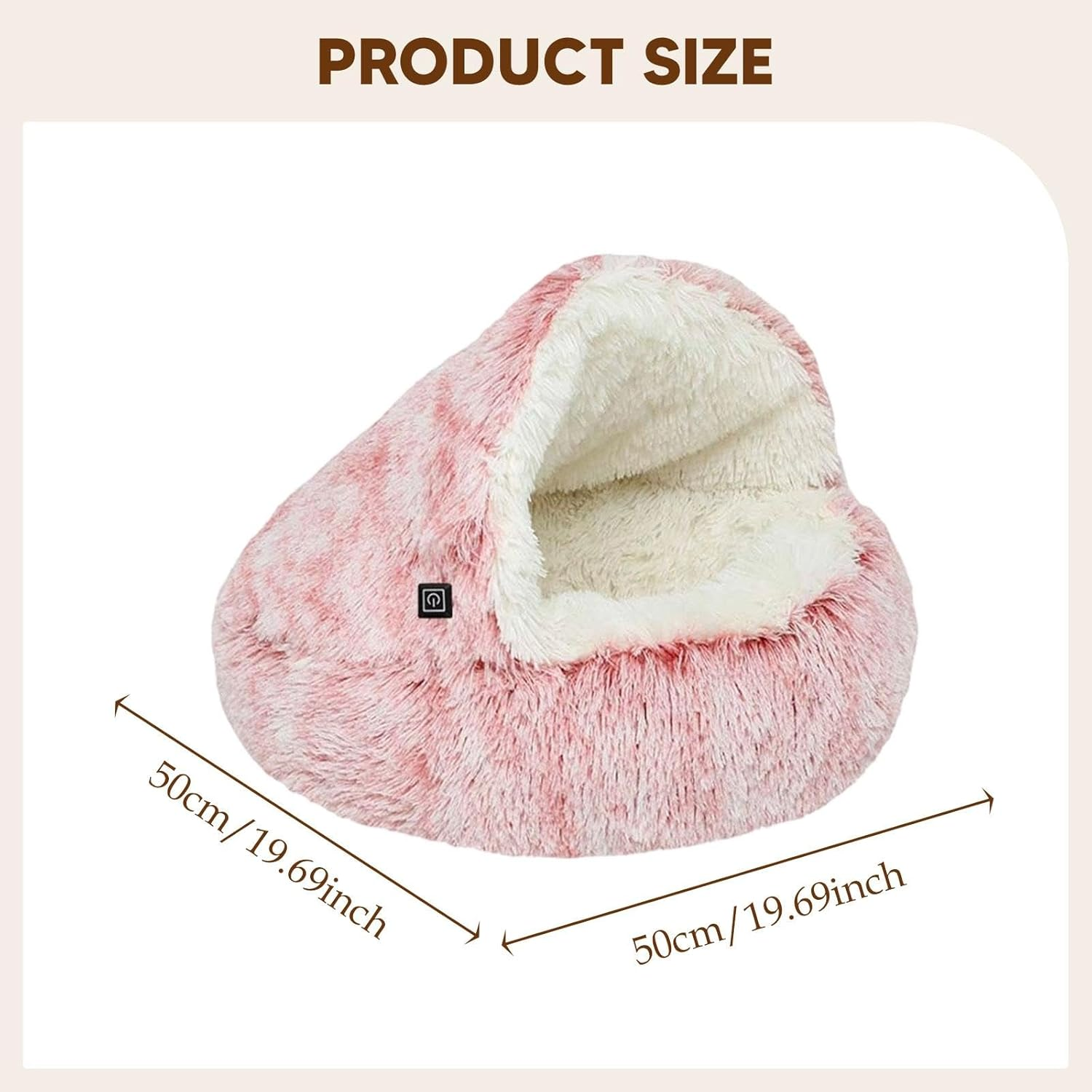 MFMEXUL Heated Cat Bed, Semi-Enclosed round Puppy Nest, Autumn and Winter Pet Supplies Pad, Pink - Brown image number 4