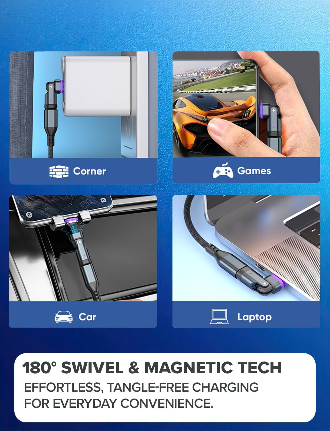 MAGNILINK USB C Magnetic Adapter 180 Degree Right Angle USBC Extender 240W PD Swivel Magnet Charging Connector Type C Breakaway - for Steam Deck, Iphone 15, ROG Ally, Macbook, Switch and More