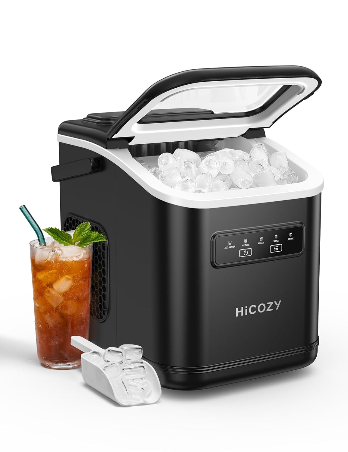 Hicozy Ice Maker, Countertop Ice Machine with Handle, Ice in 6Mins, 12KG in 24Hrs, Portable Ice Maker Machine with Self-Cleaning for Home/Kitchen/Party/Bar (Black) image number 5