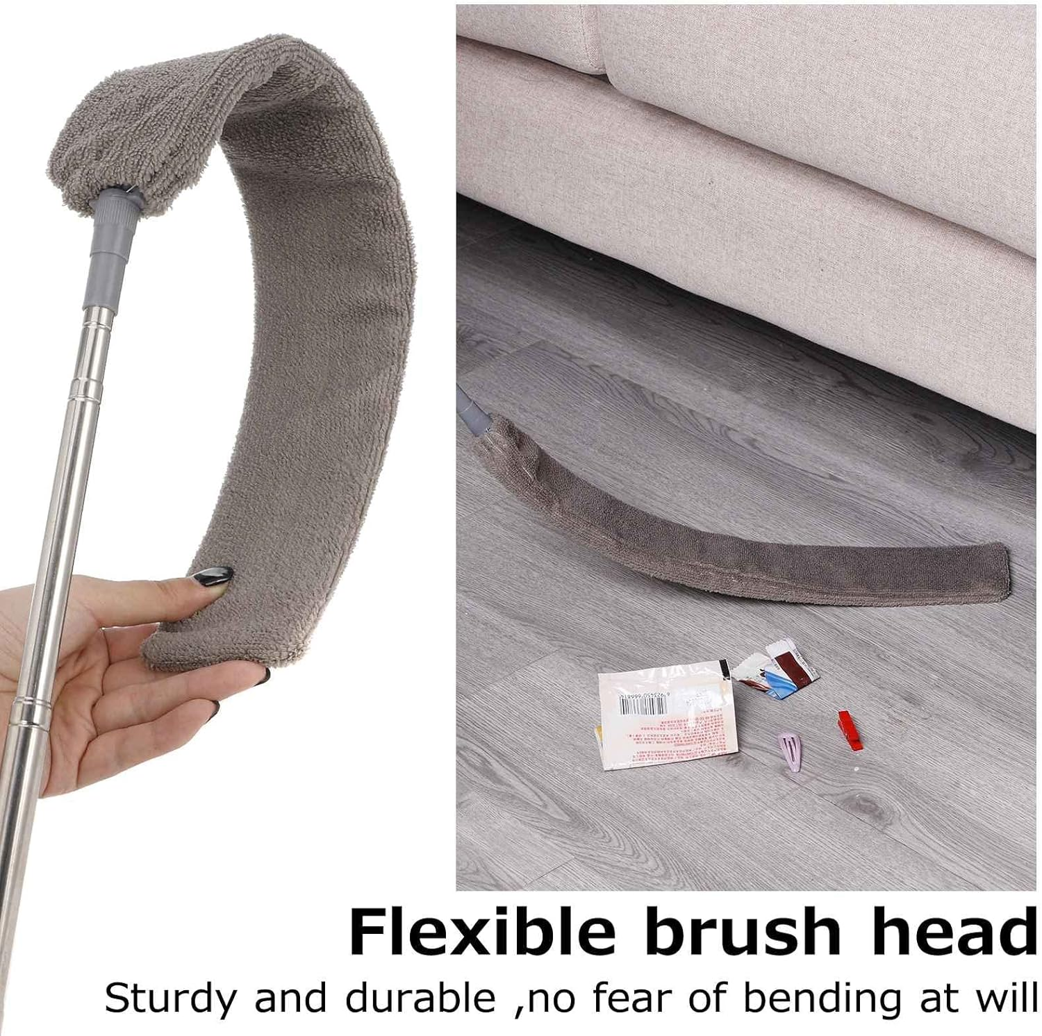 Heyu-Lotus Retractable Gap Dust Cleaner with 4 Washable Cloths, Microfibre Hand Duster, Stretchy Duster with Stainless Steel Telescopic Pole, Duster, Microfibre Corner Broom, Duster image number 4