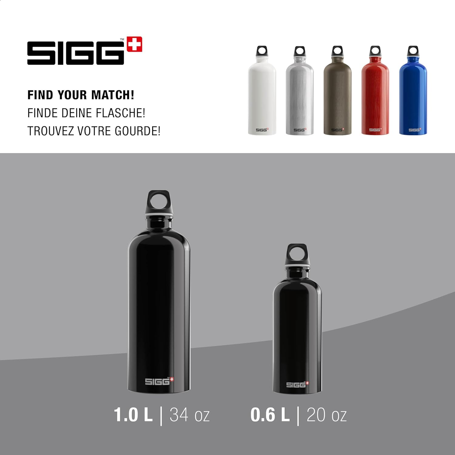 SIGG Aluminum Traveller Water Bottle (1.0 L), Black, Lightweight Reusable Water Bottles, Easy-Carry Leak Proof Water Bottle, Travel Bottles for on the Go, Bpa-Free image number 3