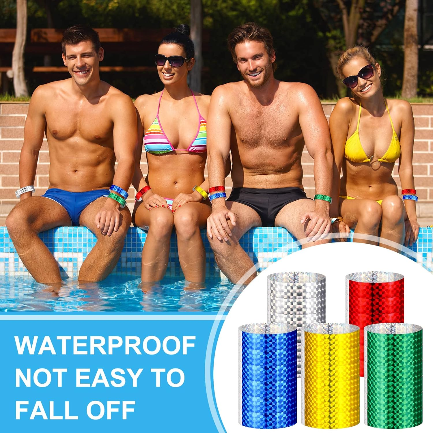 500 Pack Holographic Party Wristbands Assorted Colored Wristbands with Buckle Wristbands for Events Paper Wristbands Paper Bracelets Wristbands for Events Club Party (Gold, Red, Silver, Blue, Green) - Silver image number 6