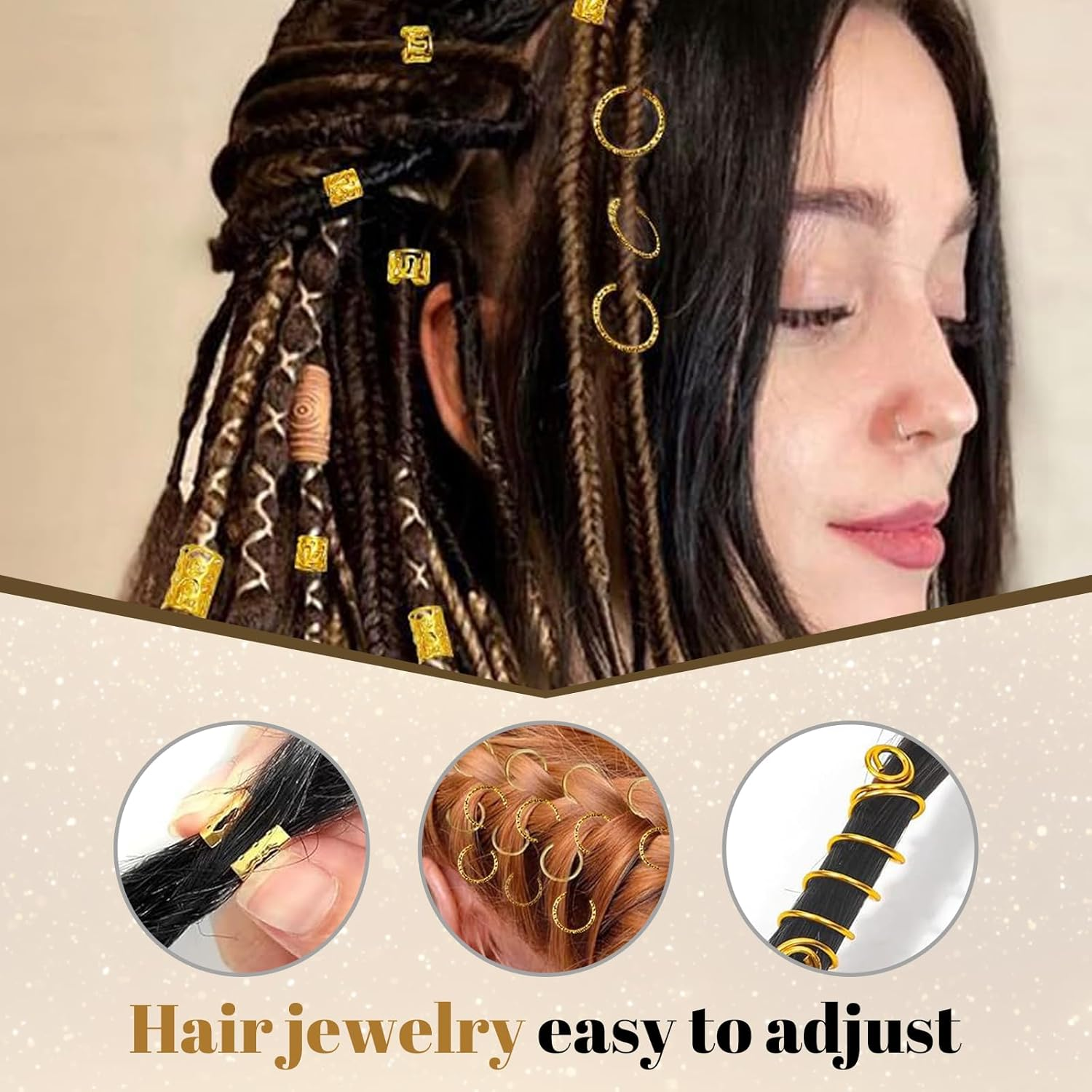 Xanthelle Hair Beads, 290 Pcs Gold Hair Accessories for Dreadlocks & Braids, Women'S Hair Jewelry, Metal Hair Clips, Hair Rings & Hair Clips image number 1