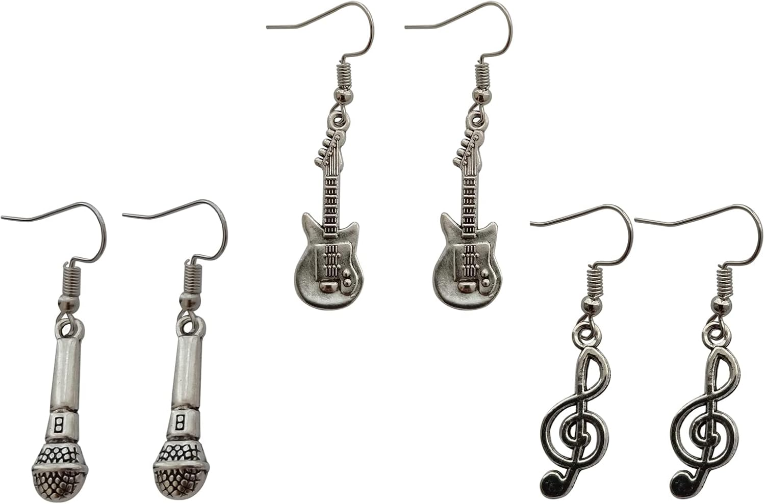 3 Pairs in Set, Guitar and Microphone Earrings, Treble Clef Earrings for Music Lover, Handmade Jewelry Set image number 4