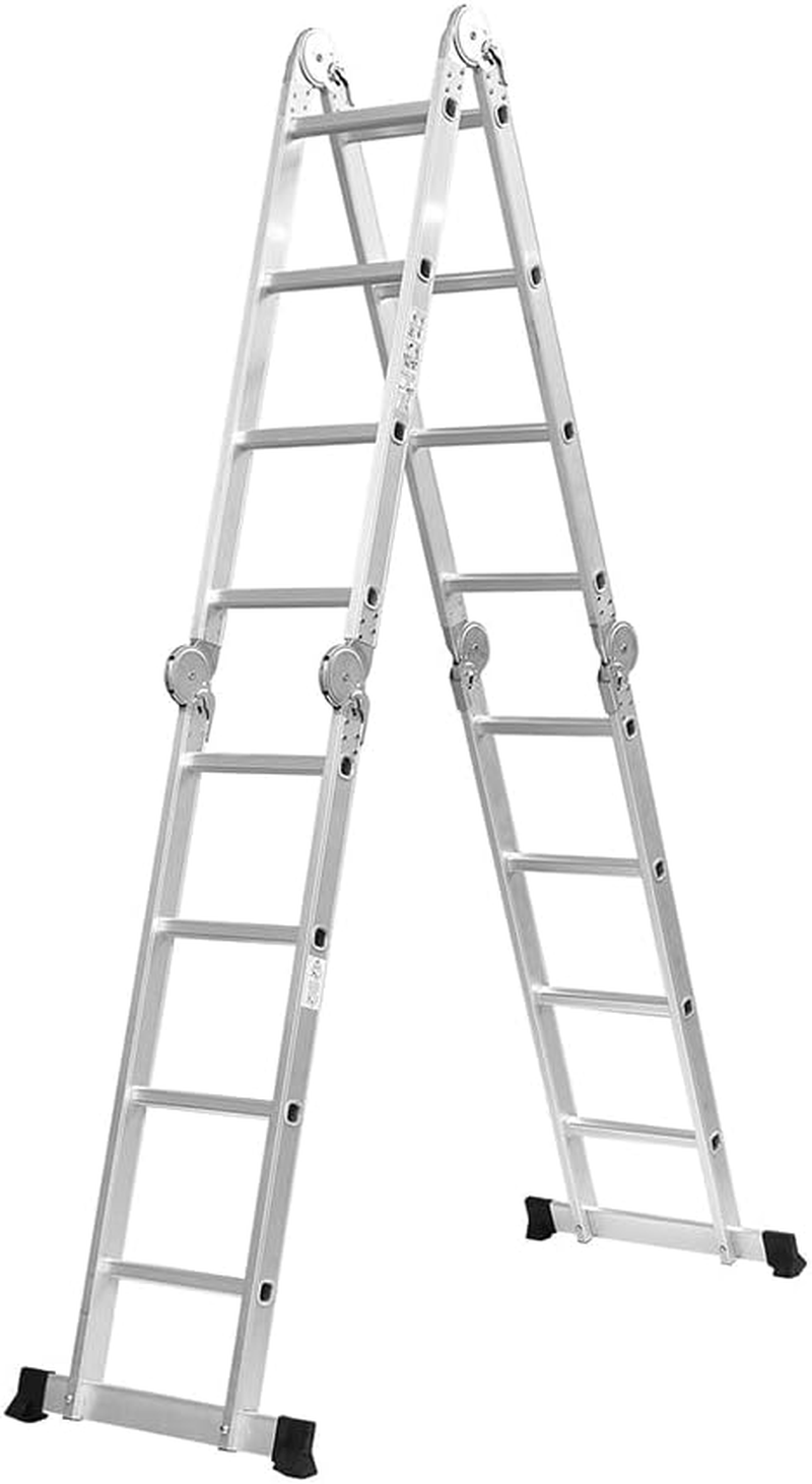 Traderight Multi Purpose Ladder Aluminium Folding Platform Extension, Multi Position Step Foldable Ladders for Home Garage Outdoor Work, 20 Rungs 5.7M Silver