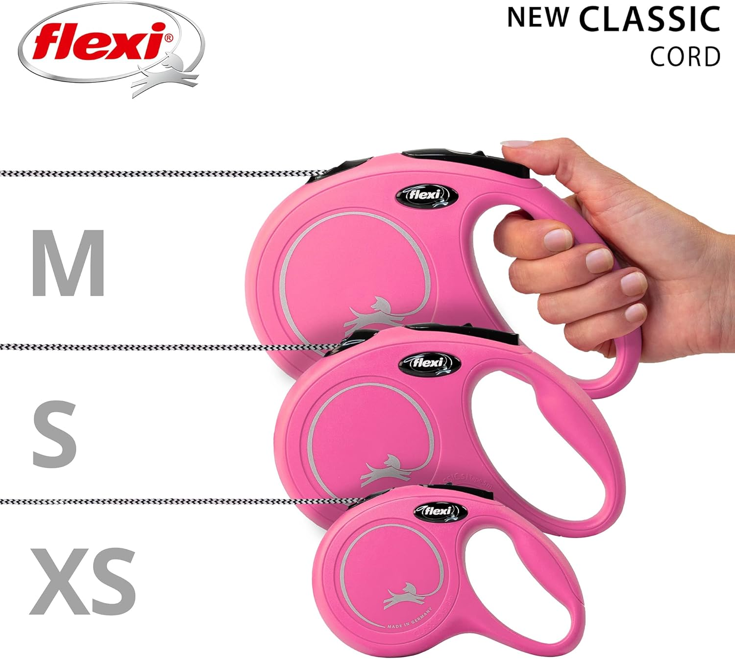 Flexi New Classic Cord Pink Small 5M Retractable Dog Leash/Lead for Dogs up to 12Kgs/26Lbs image number 5