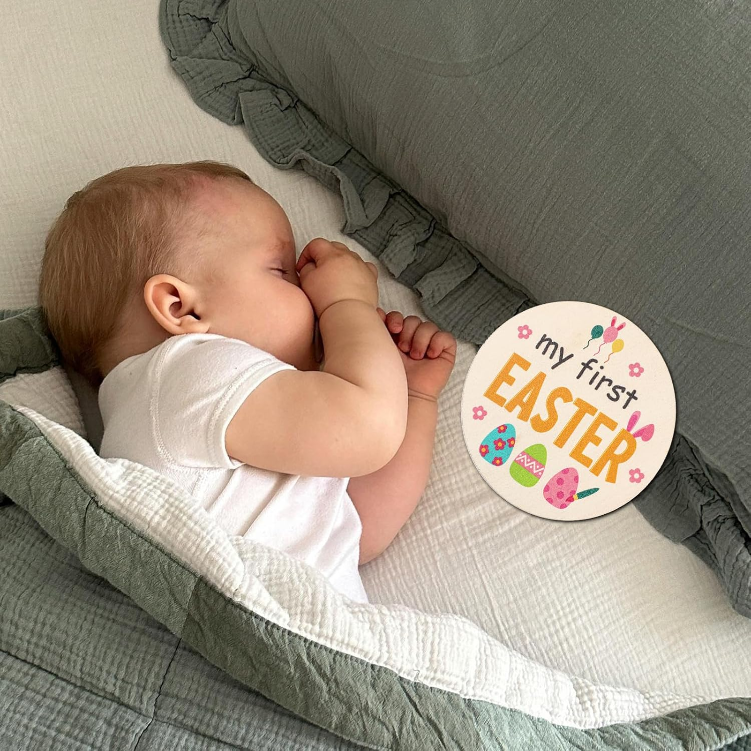 7Pcs My First Holiday Baby Milestones Cards, My 1St Signs of 14 Holidays Wooden Circles New Baby Sign Double Sided Baby Announcement Sign Photo Props for Baby Shower Party Supplies Gift image number 3