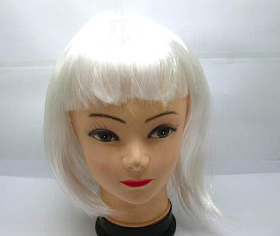 4Pc Bobo Head Style Neat Bang Short Straight Cosplay Wig - White image number 1