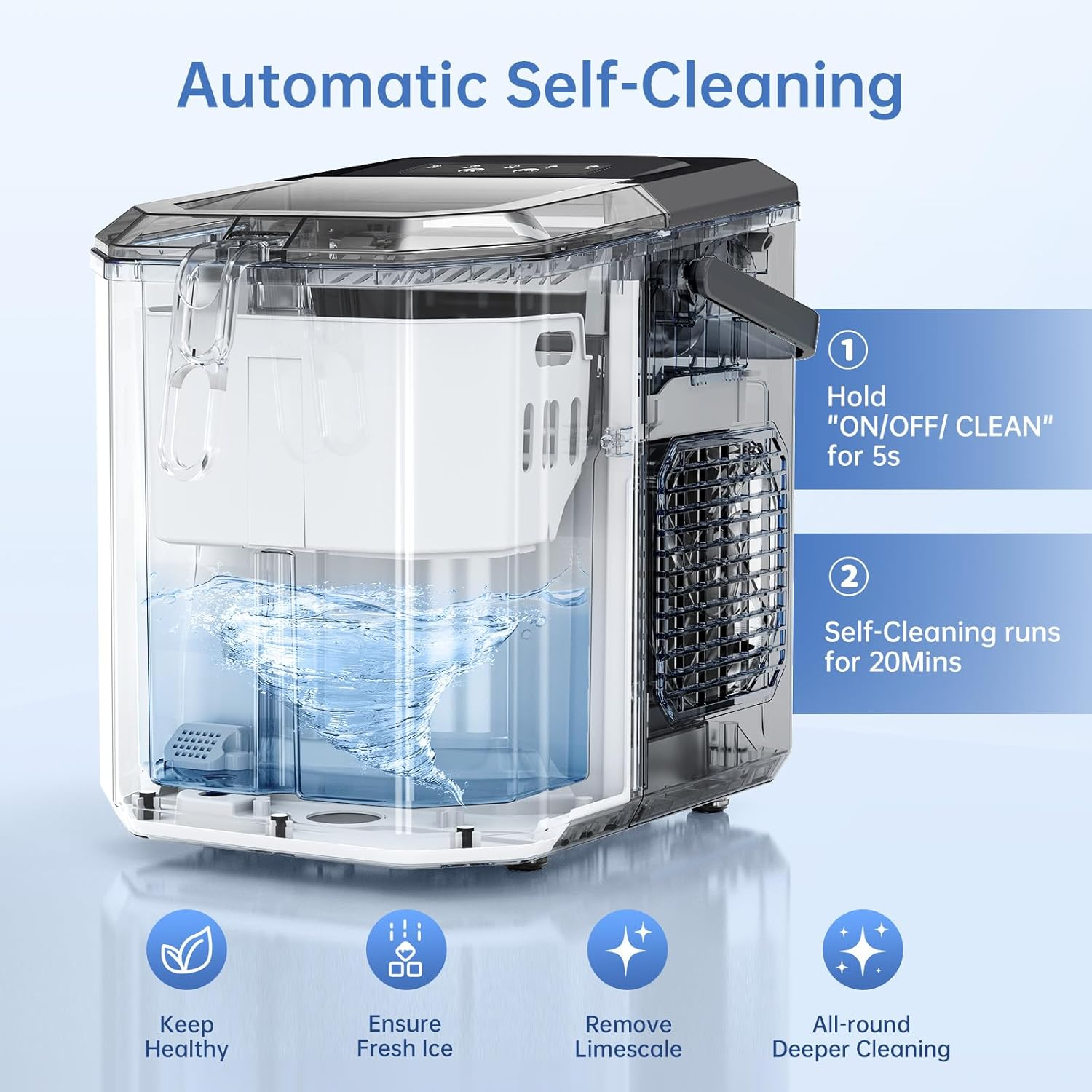 WIE Ice Maker Portable Ice Machine 12Kg/24H with Self-Cleaning, 9 Ice Cubes 2 Sizes Ready in 6 Mins, Ice Maker with Handle, Quiet with Basket and Scoop, 1.3L Water Tank for Home,Kitchen,Office,Camping image number 1