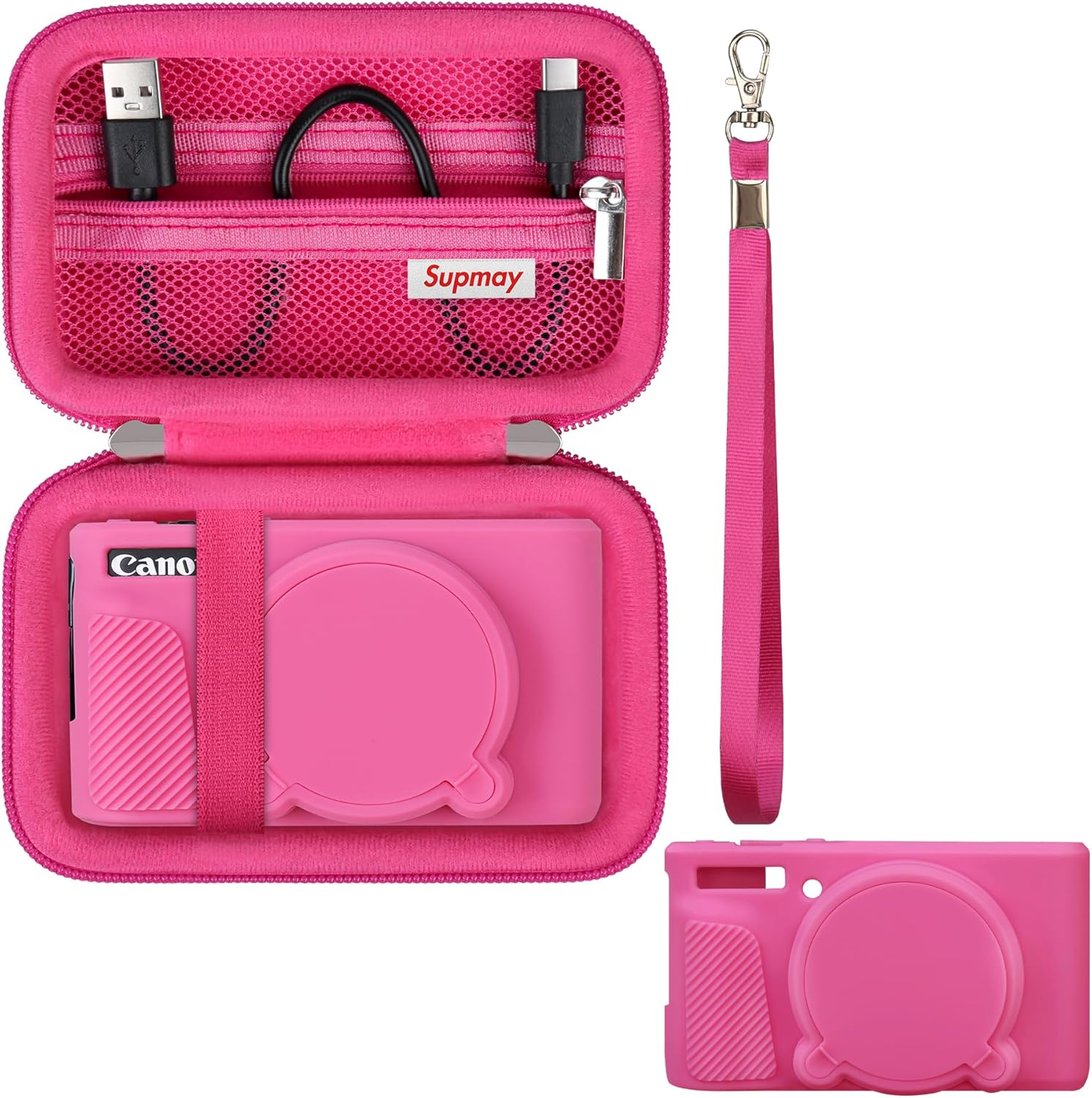 Supmay Case for SX740 SX730 Camera, SX740 SX730 HS Camera Case Bundle, Include Hard Carrying Case*1+Soft Silicone Camera Case*1, Compatible with Canon Powershot SX740/ SX730 HS Digital Camera, Black