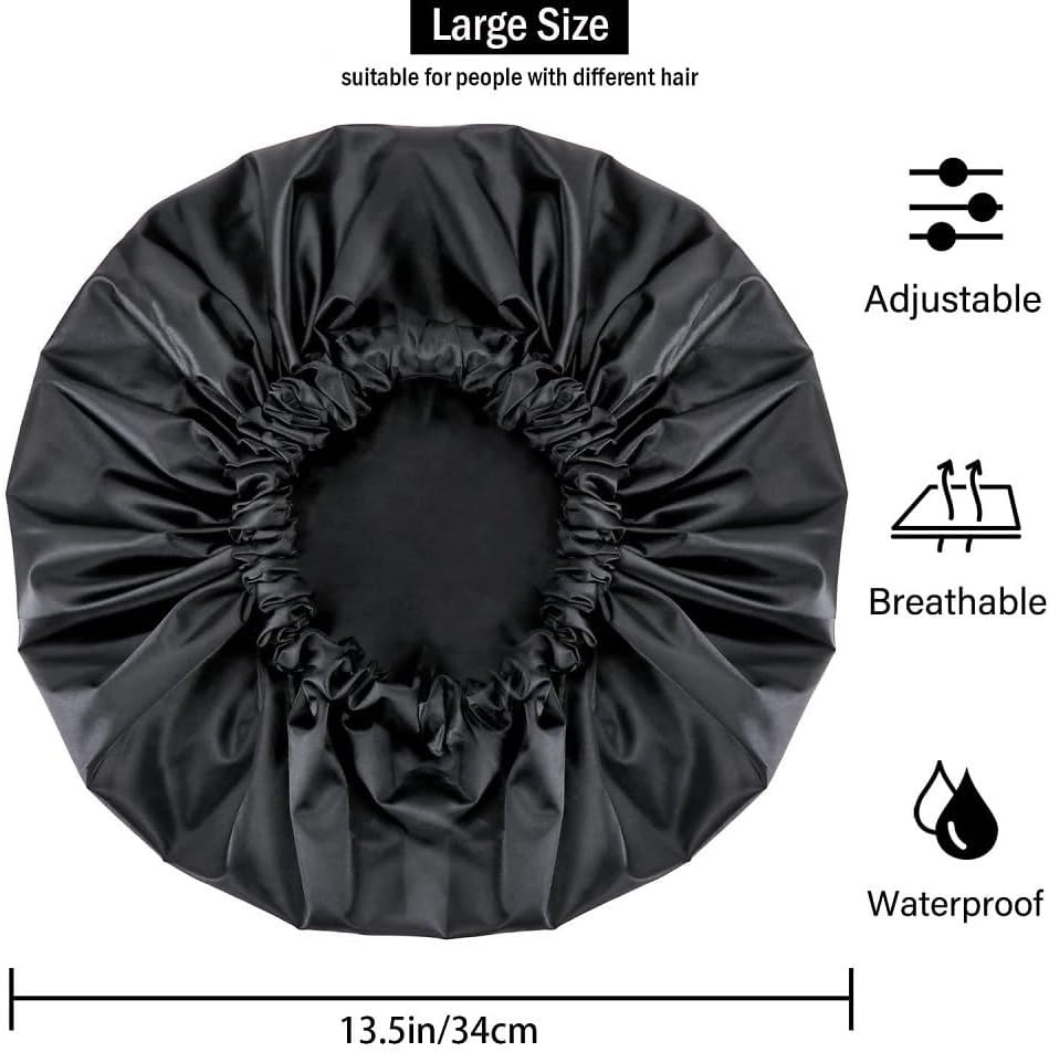 Shower Cap,Extra Large Triple Layer Bathing Cap with Dry Hair Function for Women Microfiber Cloth Waterproof Reusable Long Hair Bath Caps (Purple, One Size) image number 4