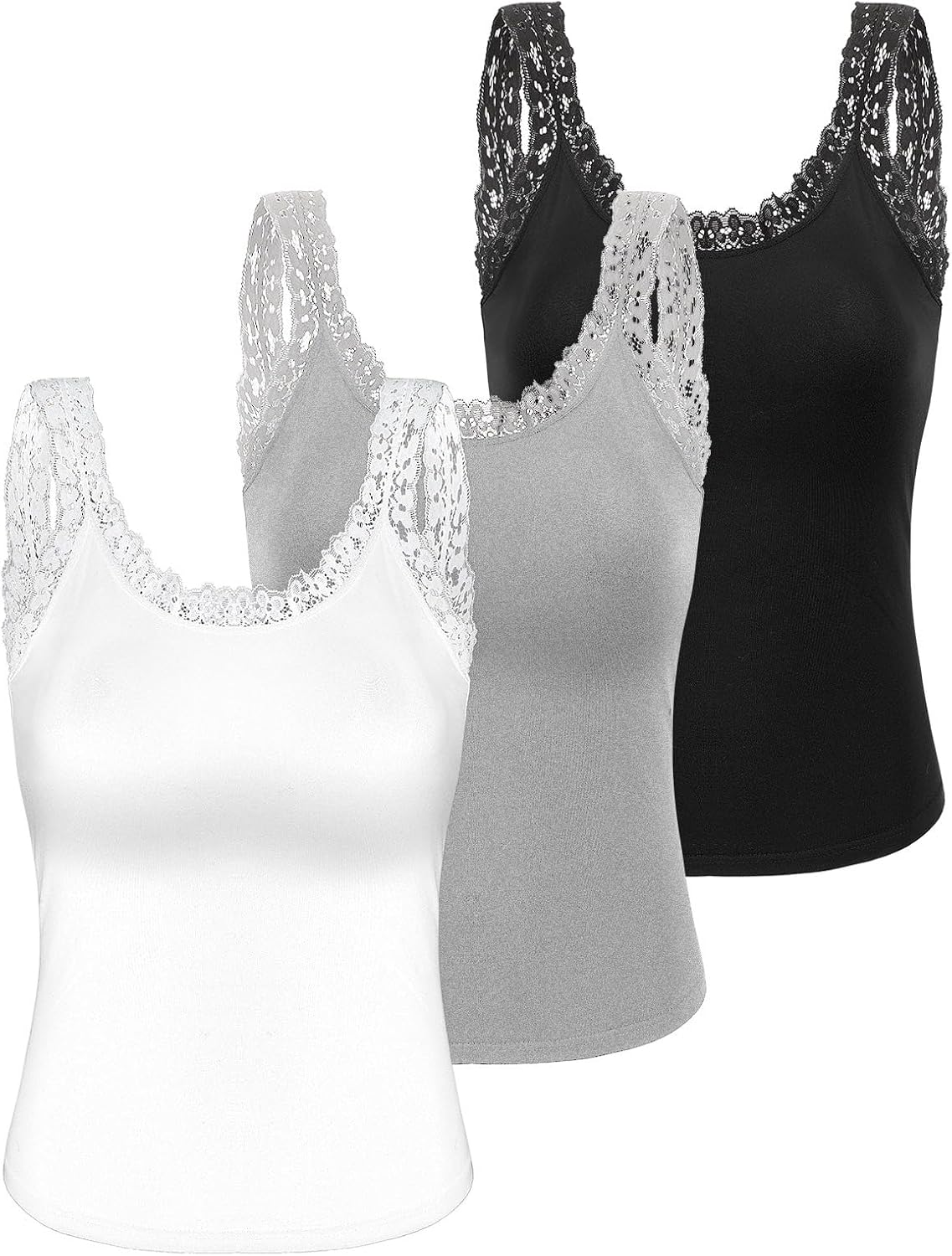 3PCS Lace Camisole Tank Tops Womens Cami Undershirt Sleeveless Ribbed Tank for Women