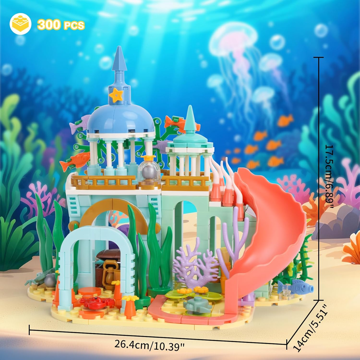 Vinbosion Princess Castle Building Blocks, Ocean Building Toy with Slide, Building Blocks Gift for Christmas, Birthday, New Year (300 Pieces) image number 2