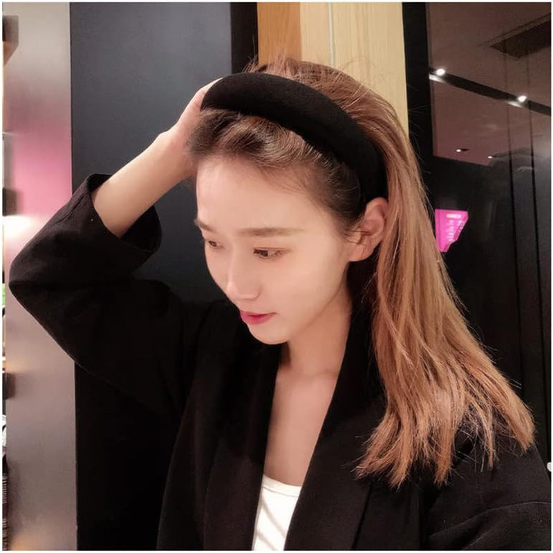 Black Padded Headband Satin Headbands for Women Non Slip Sponge Puffy Headband Soft Hairband Hair Accessories for Girls Thick Wide Head Bands for Women'S Hair Hoop