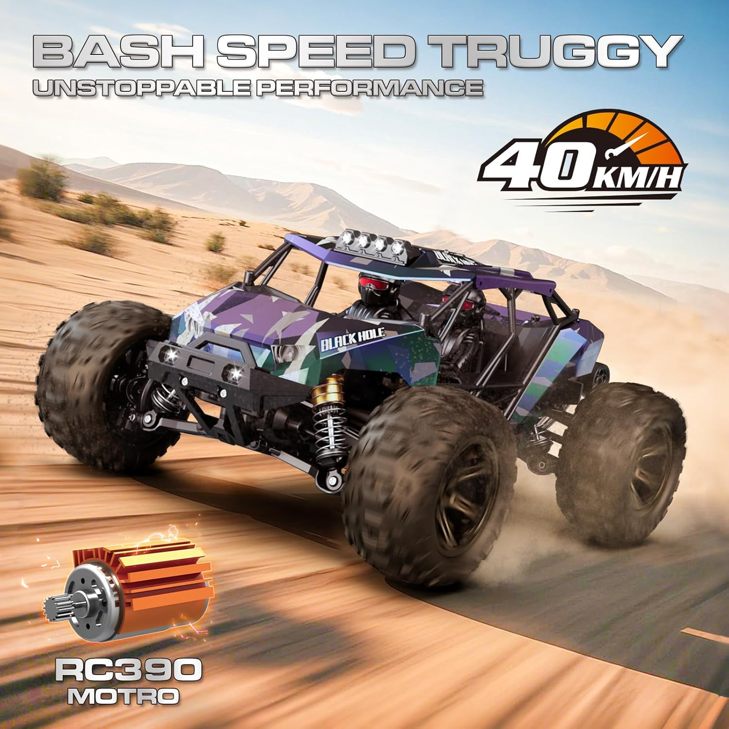 RC Cars for Adults & Boys, 1:14 Desert 4WD Off-Road RC Truck High Speed 40 Km/H, 4X4 Remote Control Car with 2 Rechargeable 1300Mah Batteries and 2 Sets of Tires image number 1