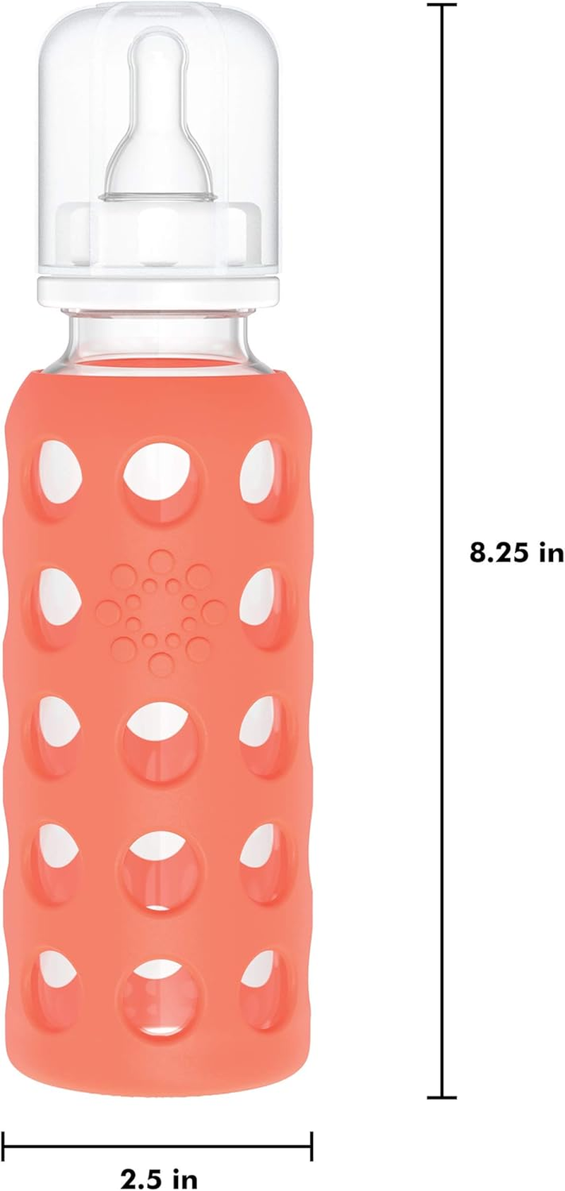 Lifefactory Lifefactory Glass Baby Bottle with Protective Silicone Sleeve, Papaya 265 Ml, , Papaya, , 265Ml, 290 Grams